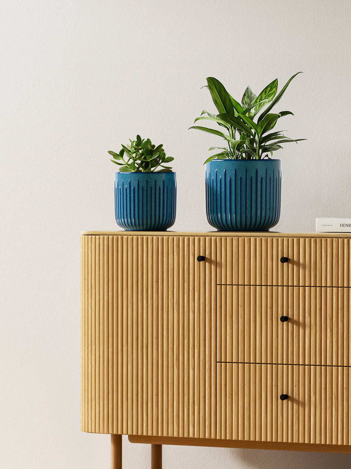 BEMAY Ceramic Planters, Set of 3 Plant Pots for Indoor Plants, 8.3+6.9+5.7 inch Flower Pots with Drainage Holes, Medium Cylinder Planters Pot for Indoor House Plants,Glaze Ocean Blue
