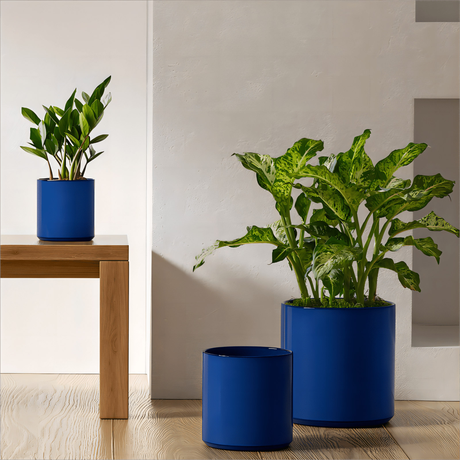 BEMAY Plant Pots, 10+8+6 inch Indoor Flower Pots with Drainage Hole &  Plug,Pack of 3,Sapphire Blue