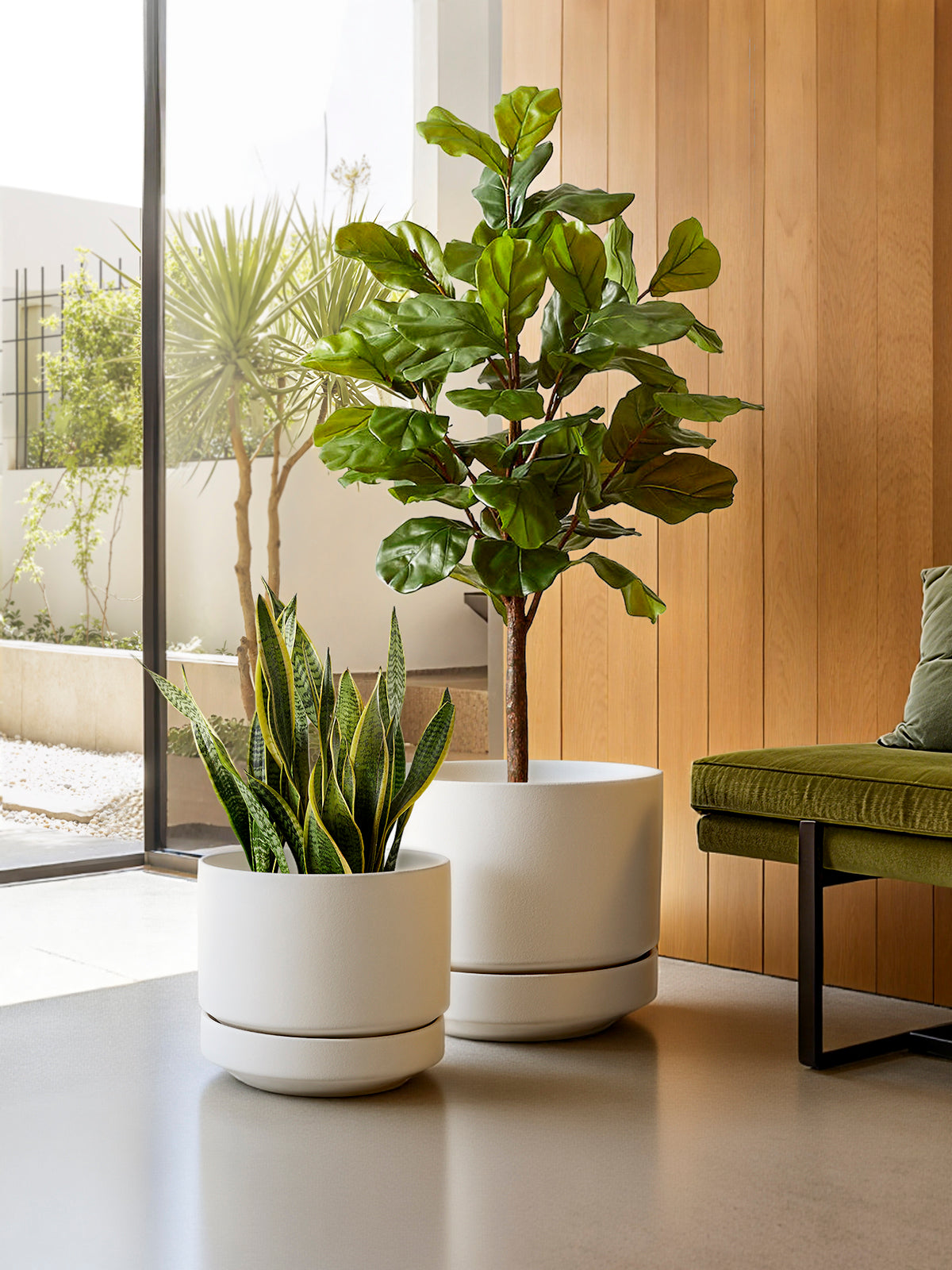 BEMAY 14" White Ceramic Plant Pot with Drainage & Saucer, Large Indoor Plant Pot for Floor Plants, Modern Minimalist Planter Pot