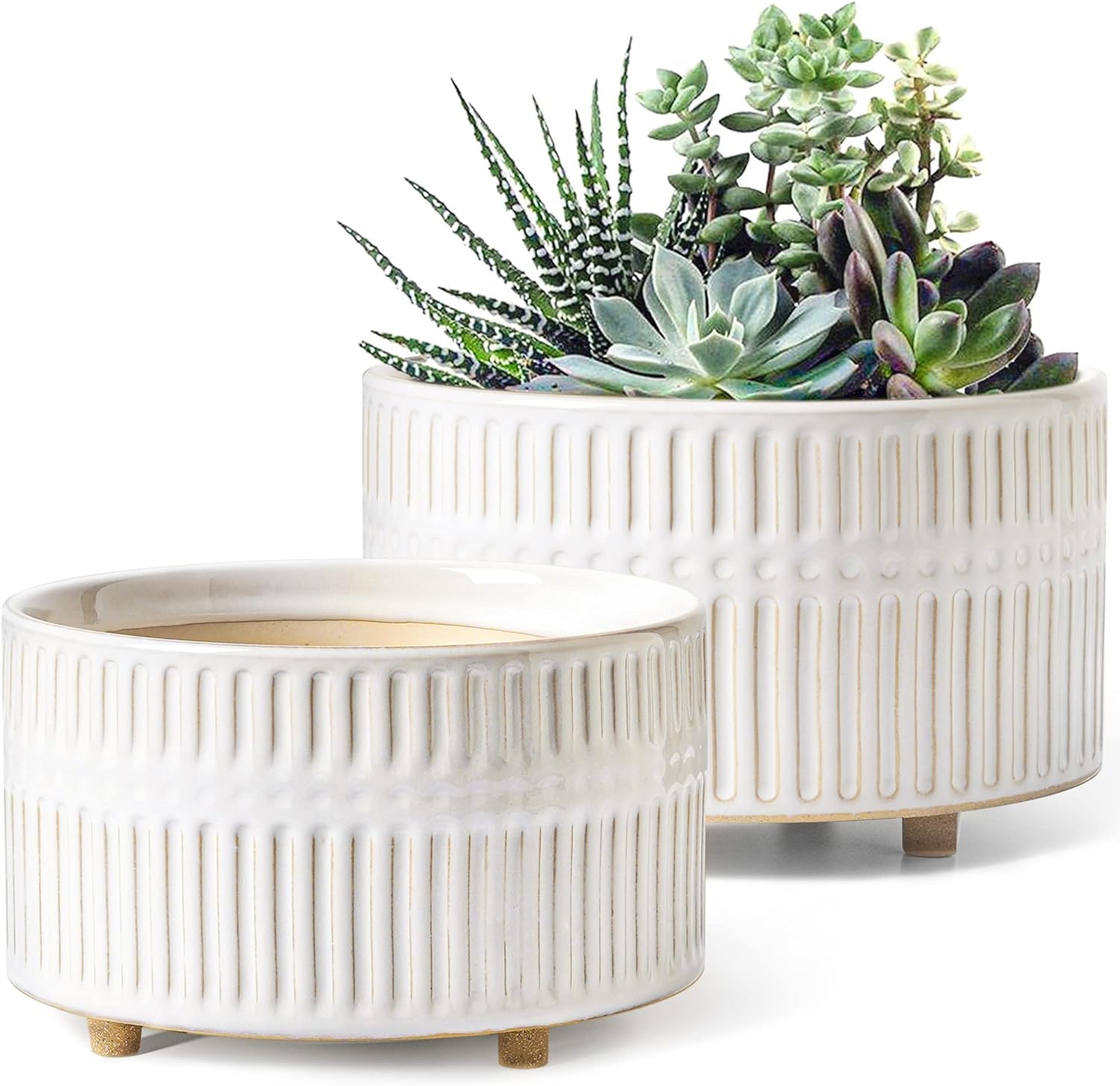 succulent drainage pots Succulent Pots, 6.5+8 Inch Ceramic Indoor Plant Pot with Drainage Hole – BEMAY