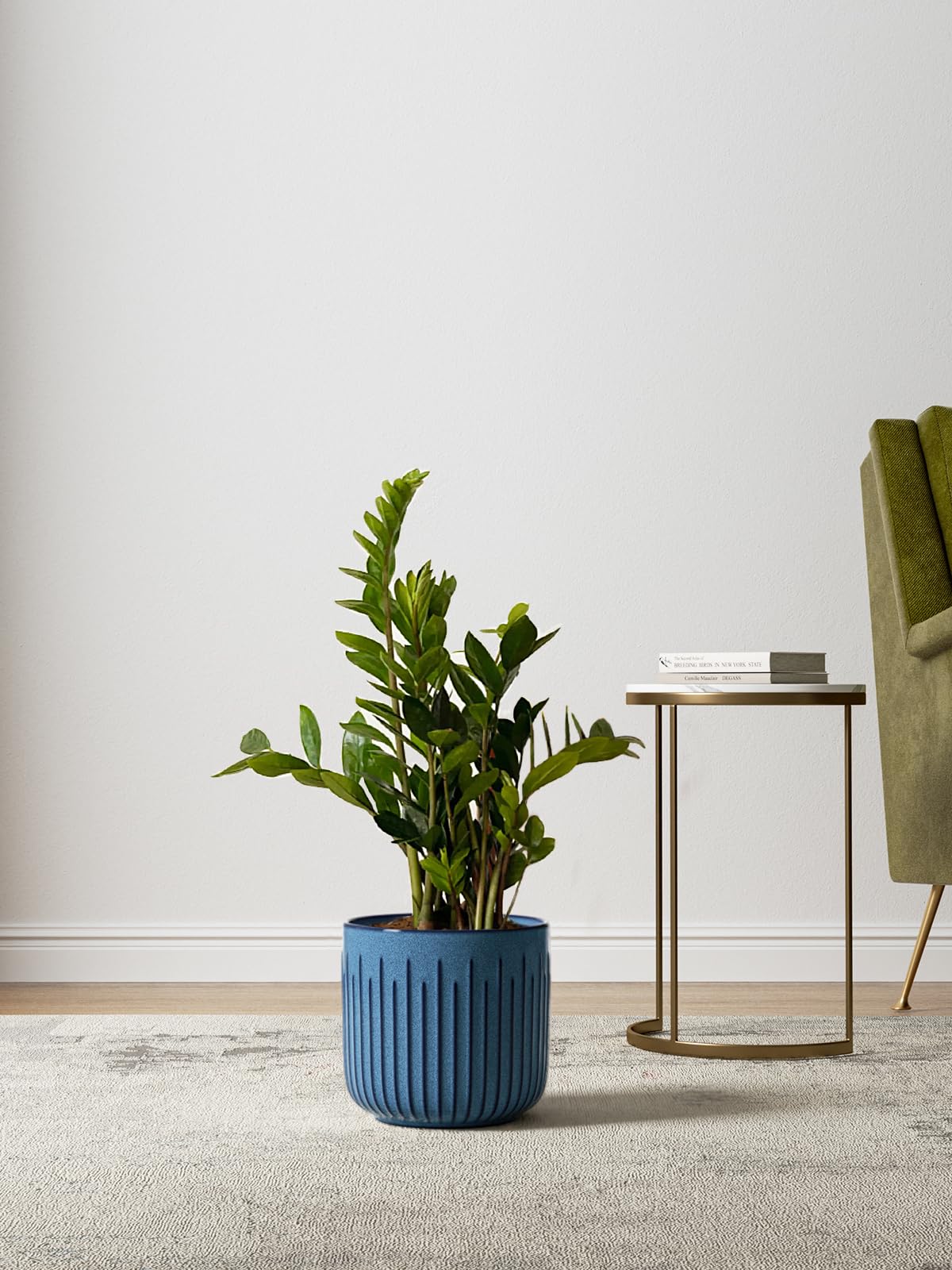 BEMAY Ceramic Planters, Set of 3 Plant Pots for Indoor Plants, 8.3+6.9+5.7 inch Flower Pots with Drainage Holes, Medium Cylinder Planters Pot for Indoor House Plants,Glaze Ocean Blue