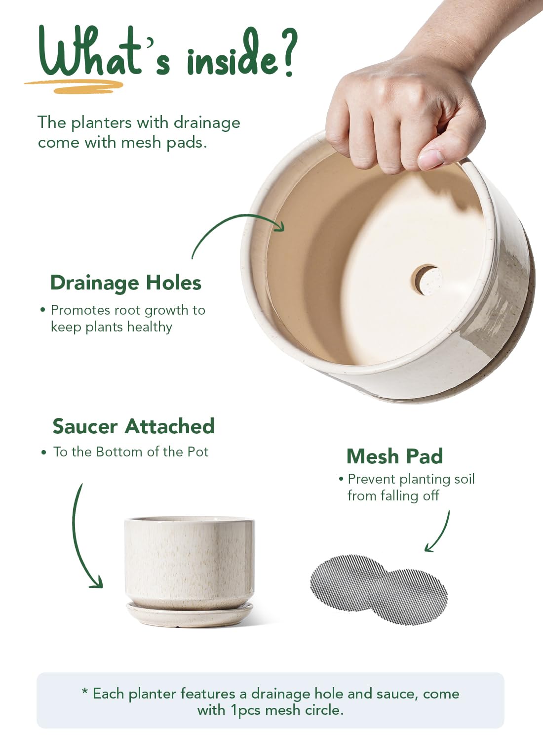 BEMAY Plant Pots, 4.3+5.3+6.8 inch Ceramic Flower Pots with Drainage Hole and Saucer, Pack of 3 Planter for Home/Patio Decor,Reactive Glaze Beige