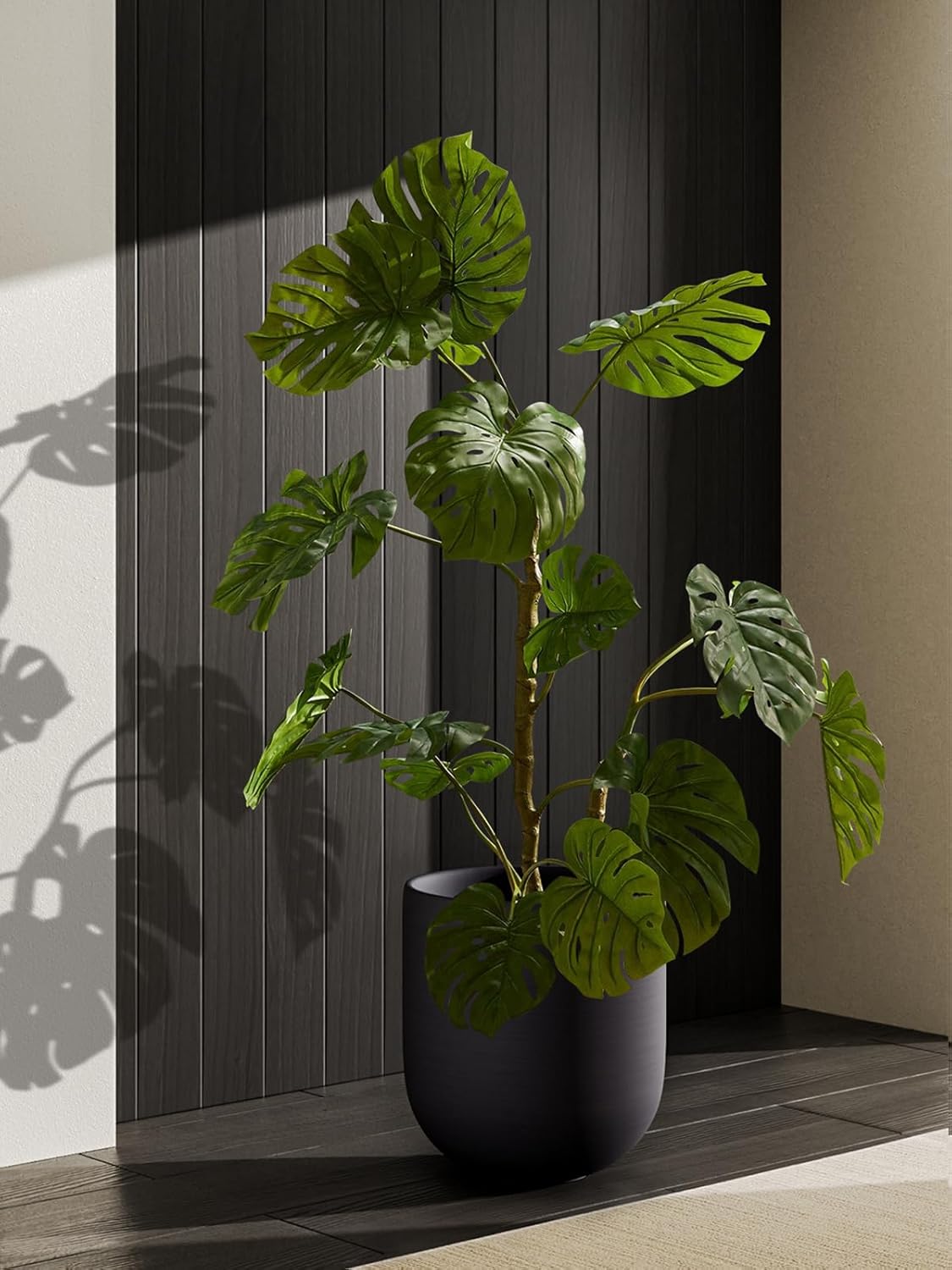BEMAY 12" Plant Pots, Ceramic Flower Pots with Drain Holes& Plug Indoor Planter, Charcoal Gray Outdoor Planter