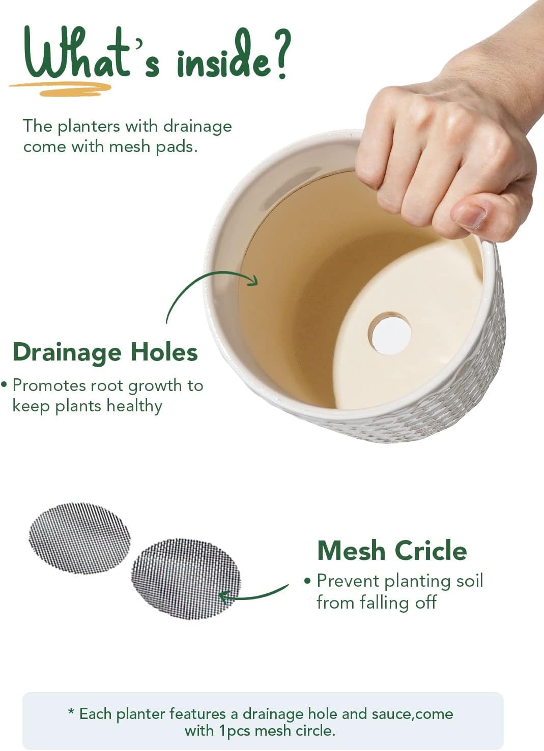 BEMAY Ceramic Plant Pots, 5.5 inch Flower Pots, Indoor Planters with Drainage Hole and Saucer, Pack of 2 Pots for Home Decor, Reactive Glaze White