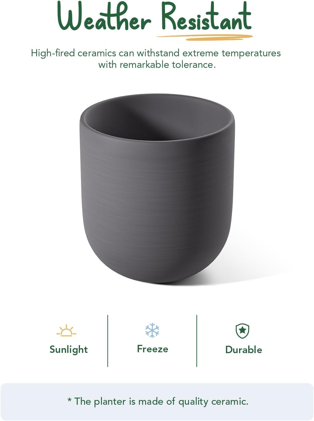 BEMAY 12" Plant Pots, Ceramic Flower Pots with Drain Holes& Plug Indoor Planter, Charcoal Gray Outdoor Planter