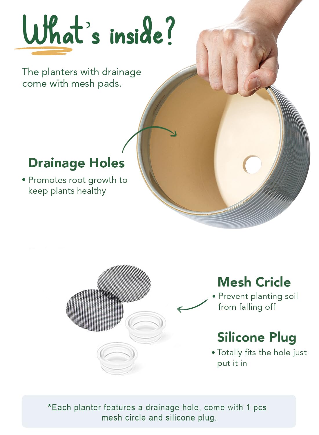 BEMAY Plant Pots, 5.1"+6.4" Ceramic Flower Pots with Drainage, Mesh Circle and Plug Indoor Planters for Home Office,Glaze Blue