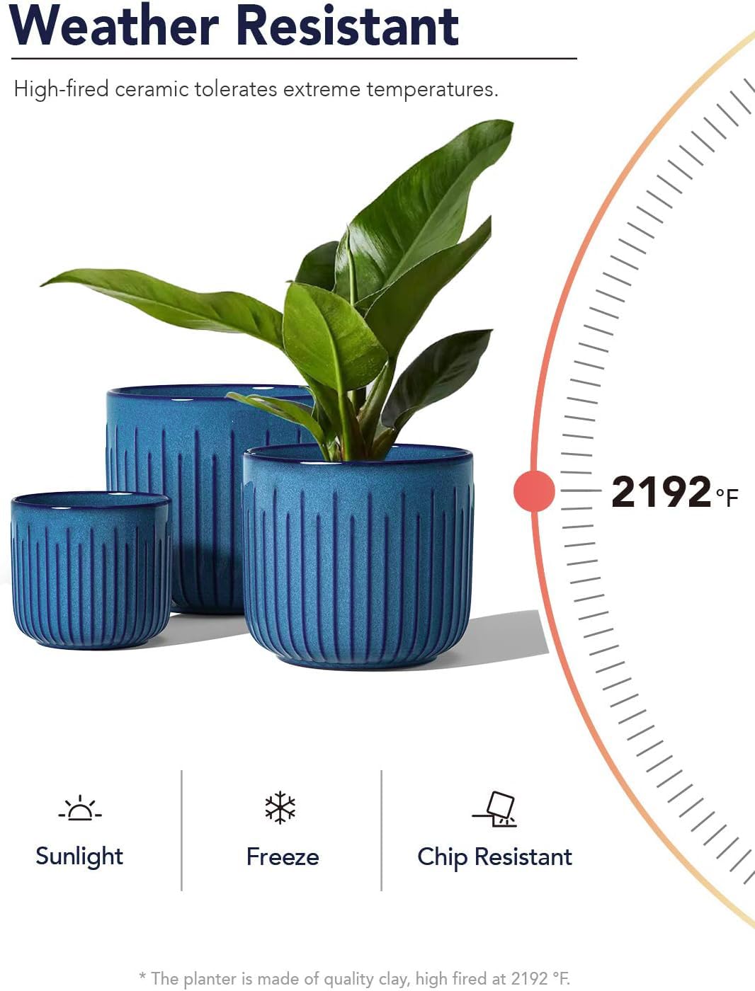 BEMAY Ceramic Planters, Set of 3 Plant Pots for Indoor Plants, 8.3+6.9+5.7 inch Flower Pots with Drainage Holes, Medium Cylinder Planters Pot for Indoor House Plants,Glaze Ocean Blue