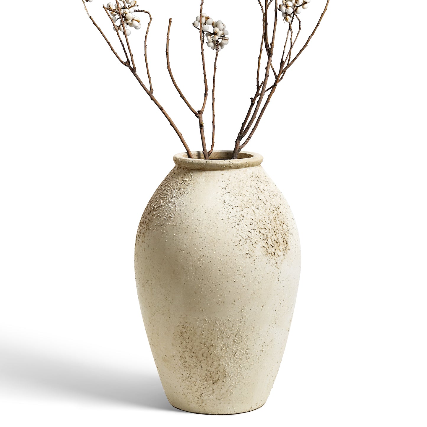 11.5 Inch Ceramic Vase, Decorative Flower Vase for Home Decor, Rustic Cream Beige Tabletop Vase for Living Room, Shelf, Mantel and Entryway
