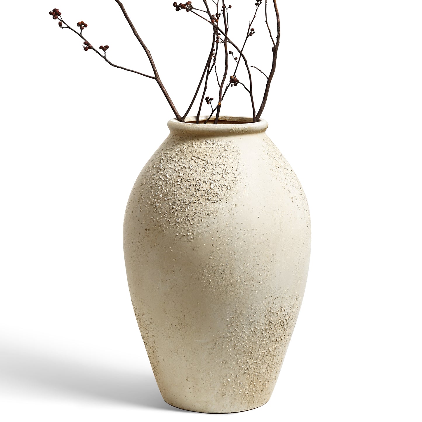 13.2 Inch Ceramic Vase, Tall Decorative Vase for Home Decor, Rustic Cream Beige Flower Vase for Living Room, Entryway, Mantel and Tabletop Decor