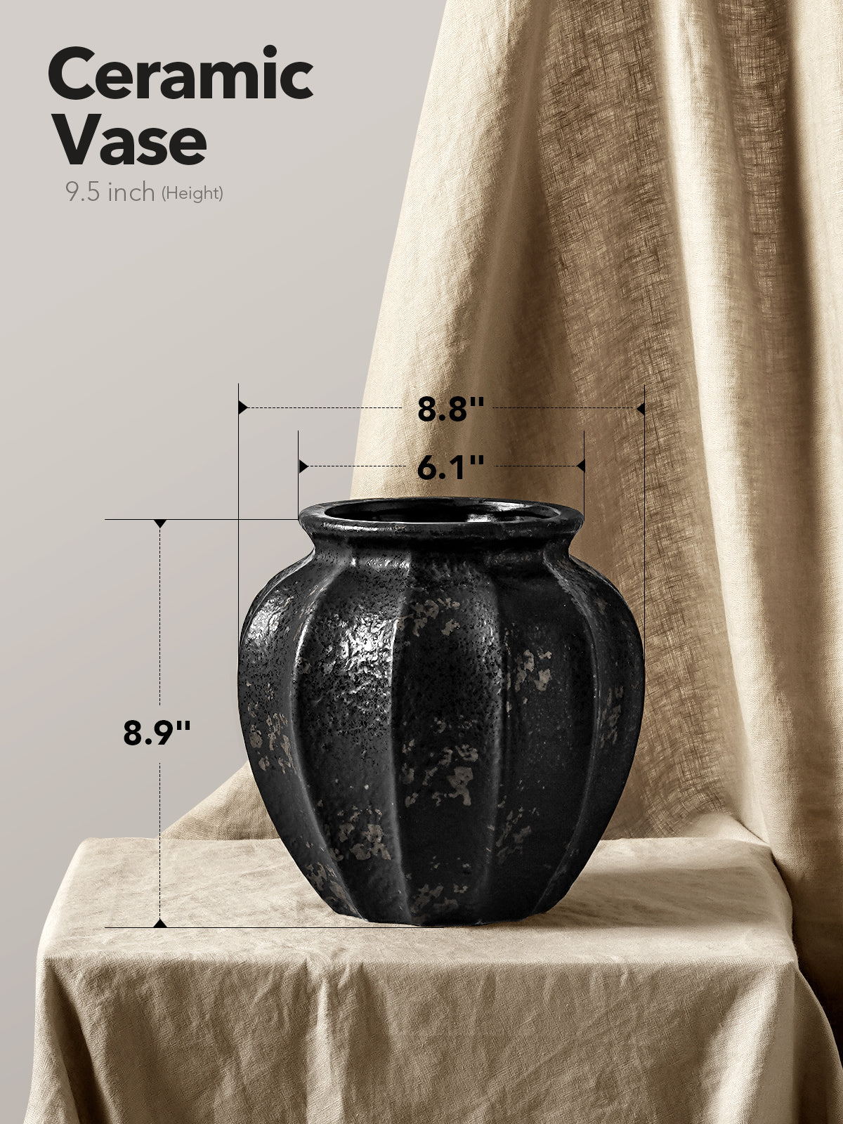 9.3 Inch Donut Vase, Black Ceramic Hollow Flower Vase with Bronze Speckle, Modern Decorative Vase for Living Room, Entry Table, Shelf, Mantel, Nordic Home Decor