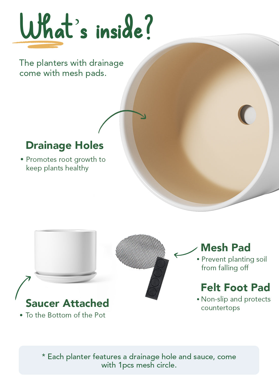 BEMAY 10 Inch Large Plant Pot for Indoor Plants, Ceramic Planter Pot with Drainage Hole and Attached Saucer, White Floor Planter for Snake Plants, Monstera and Houseplants, Plant Not Included