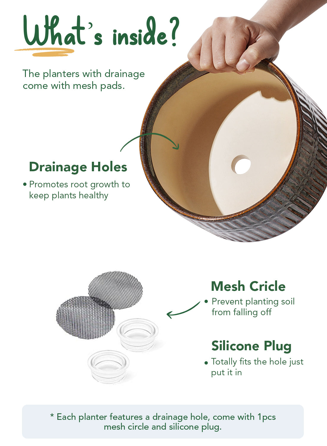 BEMAY 2-Pack Ceramic Succulent Pots with Drainage Holes, 6.3"& 7.8" Indoor Planters with Mesh Pads, Silicone Plugs and Felt Feet for Cactus and Houseplants Plant Pots,Reactive Glaze Black Pots