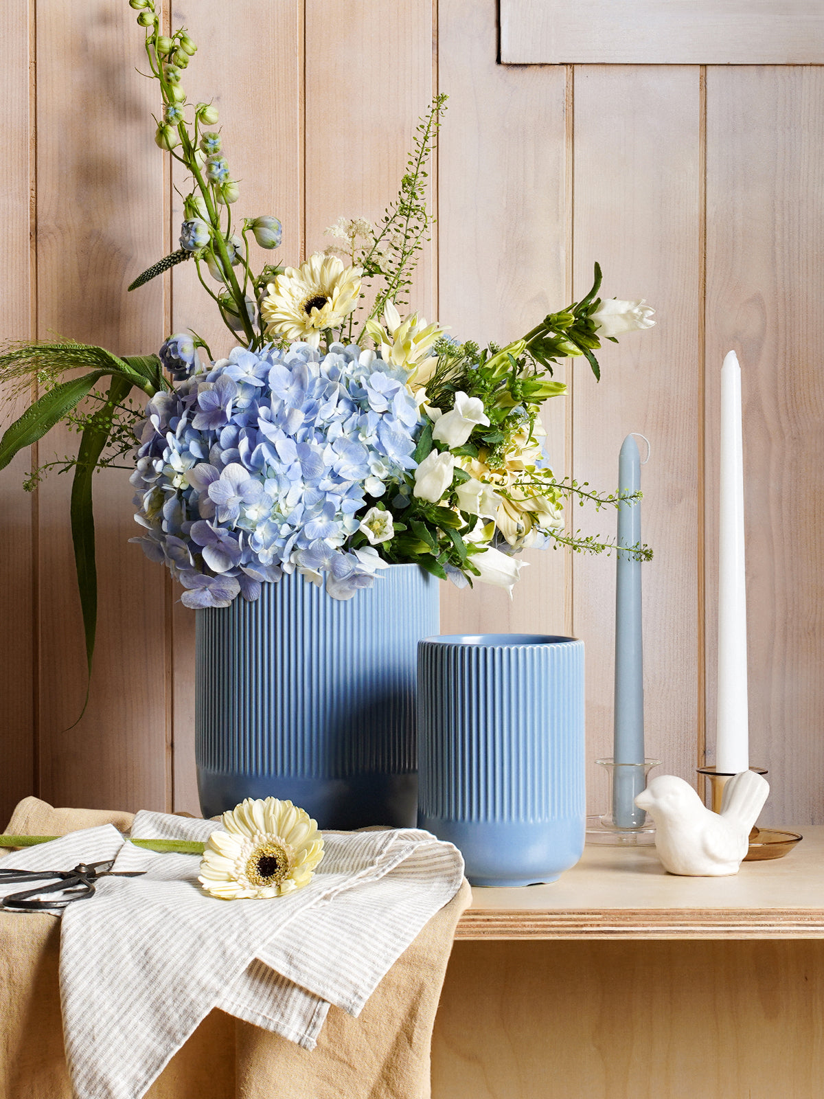 Utensil Holder Set of 2, 7.3"+5.4" Ceramic Crocks for Kitchen Storage, Dusty Blue Kitchen Utensil Holders