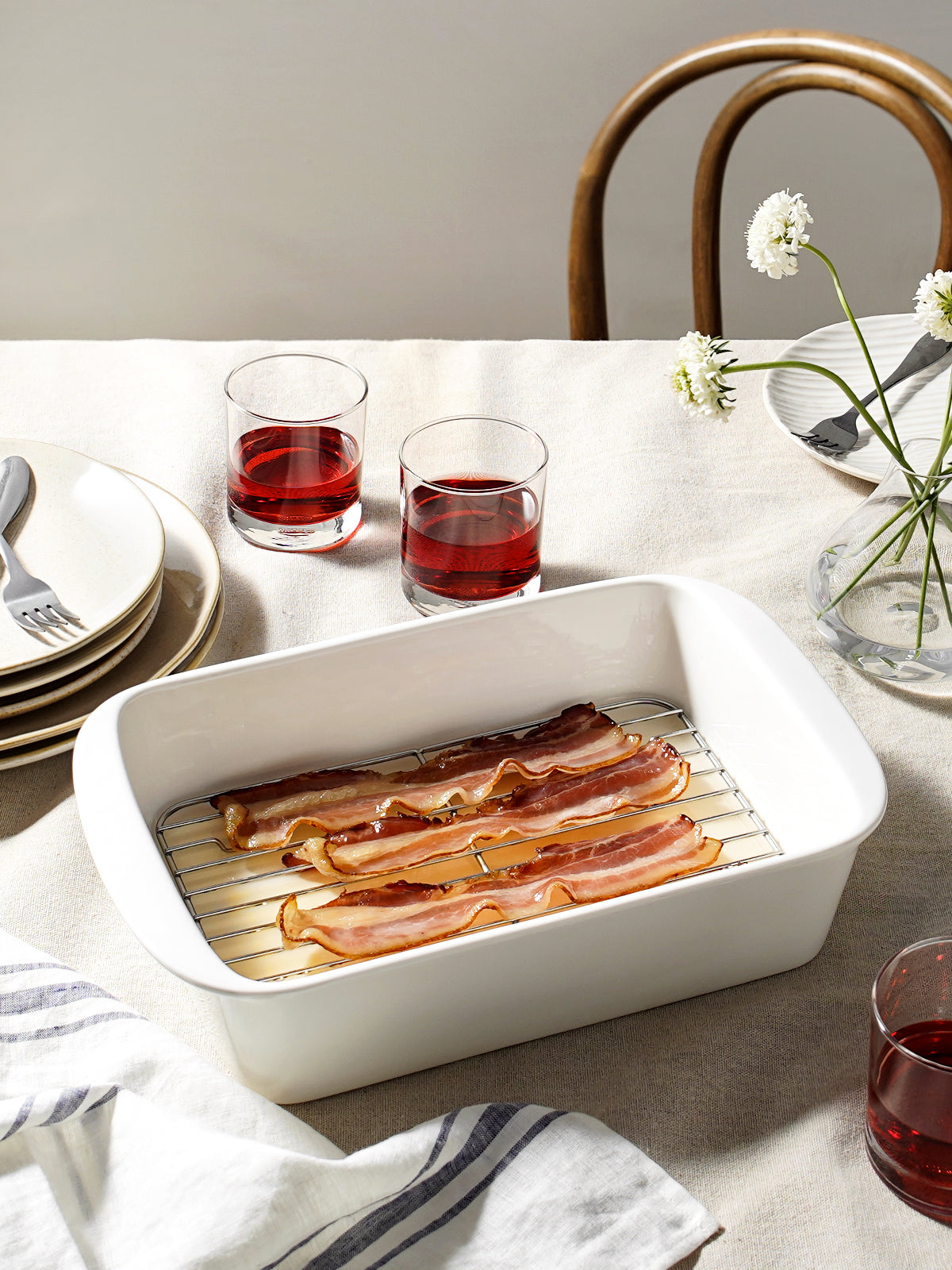 Ceramic Baking Dish Set for Oven, 3-Piece Deep Casserole and Lasagna Pan Set with Handles & Roasting Racks