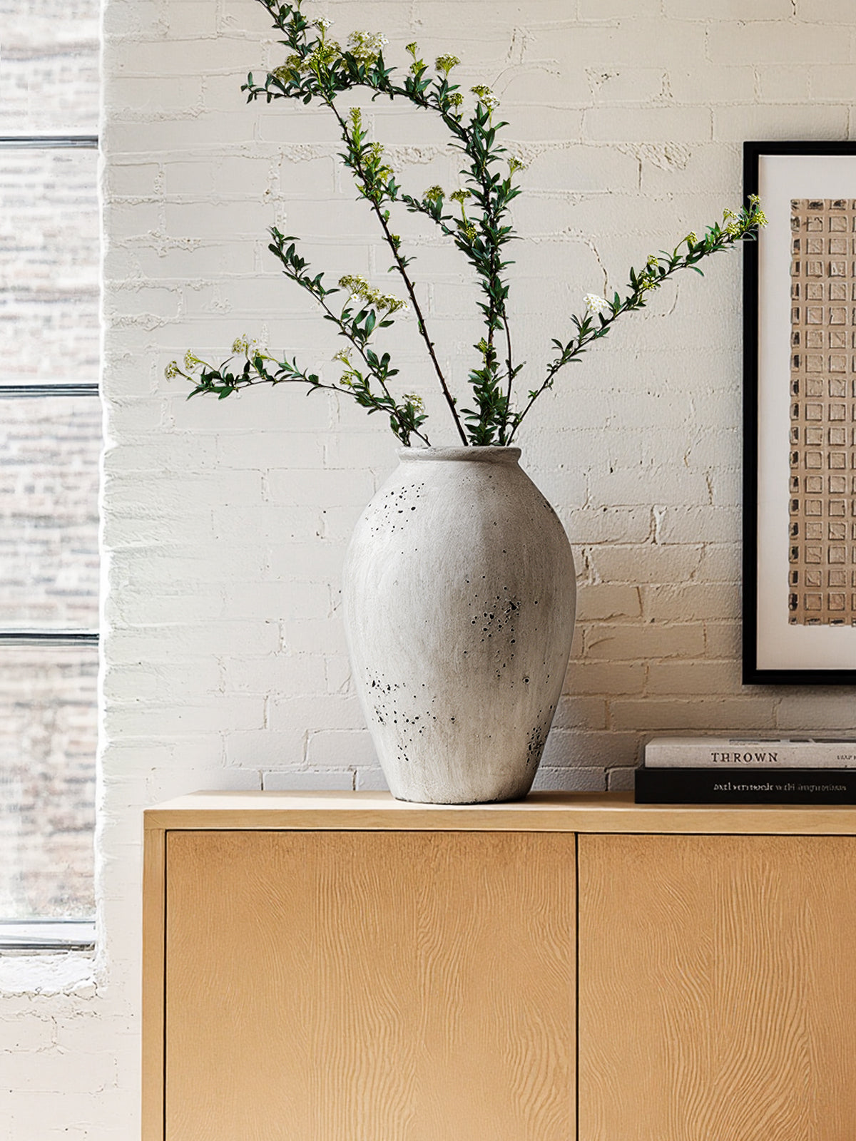 13.2" Tall Ceramic Vase, Large Rustic Farmhouse Flower Vase for Living Room, Console Table & Centerpiece Decor, Speckled Gray Floor Vase