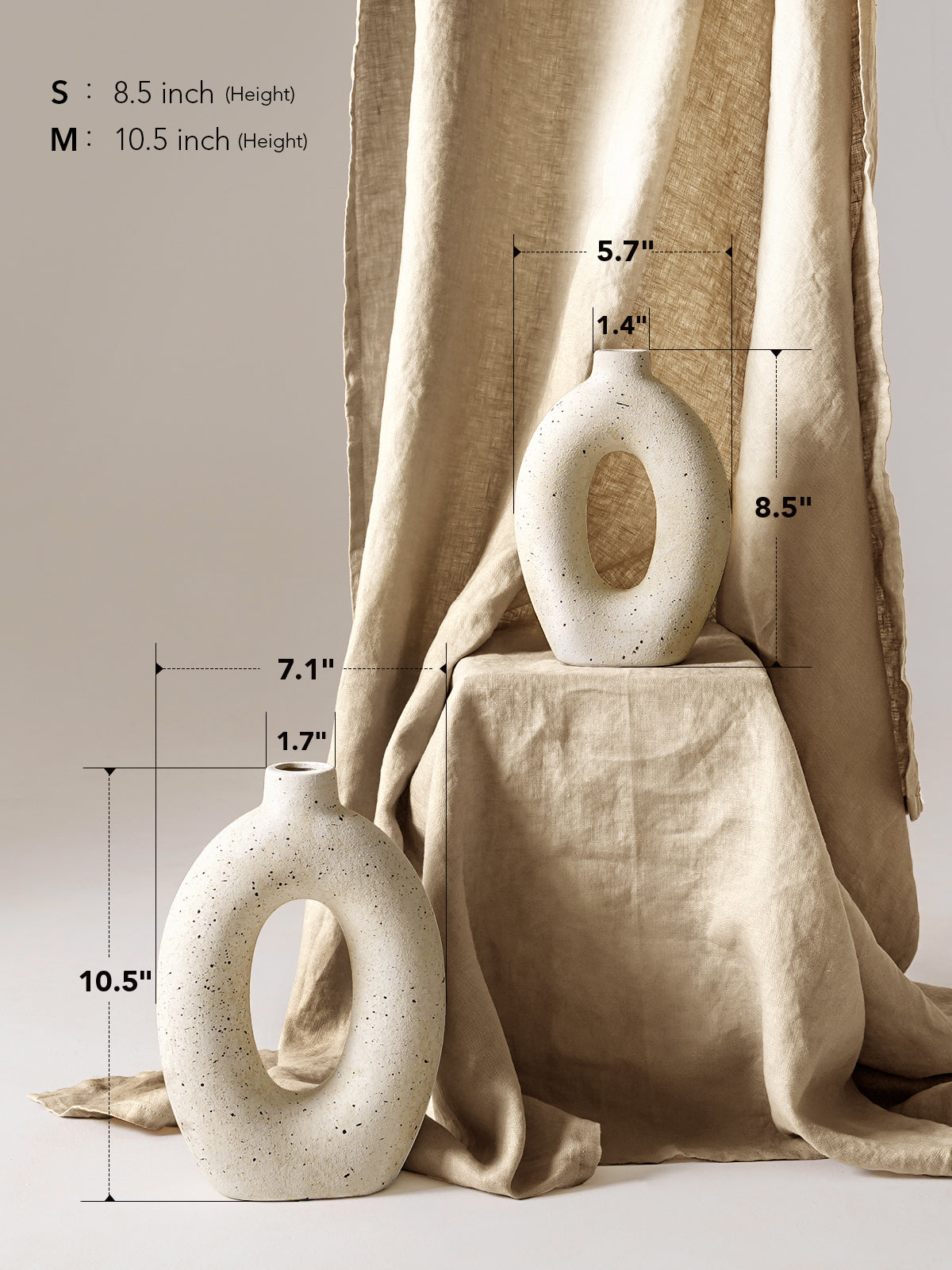 10.5" & 8.5" Ceramic Vase, Decorative White Donut Vase for Home Decor, Modern Farmhouse Neutral Flower Vase for Table Centerpiece, Living Room, Shelf, Entryway, Set of 2 Vase