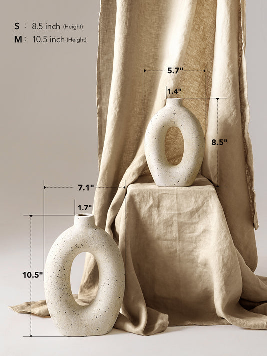 10.5" & 8.5" Ceramic Vase, Decorative White Donut Vase for Home Decor, Modern Farmhouse Neutral Flower Vase for Table Centerpiece, Living Room, Shelf, Entryway, Set of 2 Vase