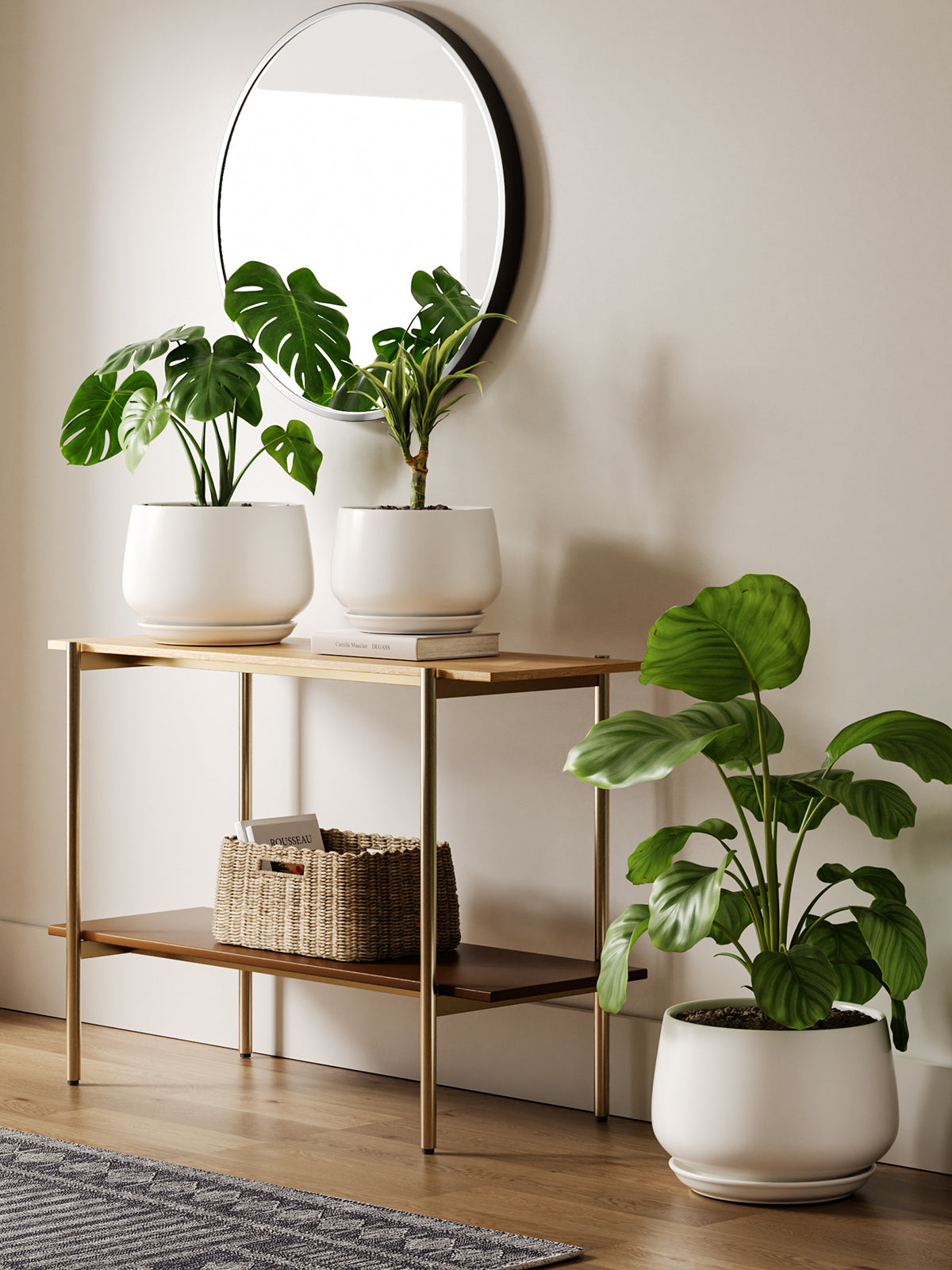 BEMAY 10" White Ceramic Plant Pot with Drainage Hole and Saucer, Round Indoor Outdoor Planter for Houseplants, Flowers, Monstera, Snake Plant(Plant Not Included)