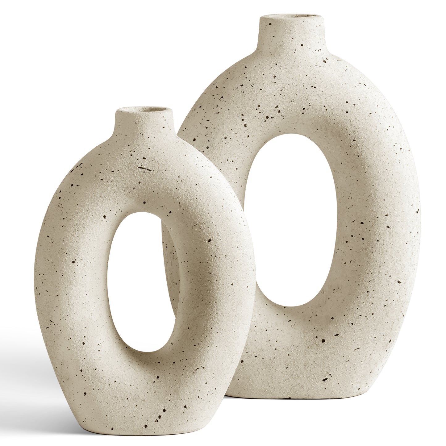 10.5" & 8.5" Ceramic Vase, Decorative White Donut Vase for Home Decor, Modern Farmhouse Neutral Flower Vase for Table Centerpiece, Living Room, Shelf, Entryway, Set of 2 Vase