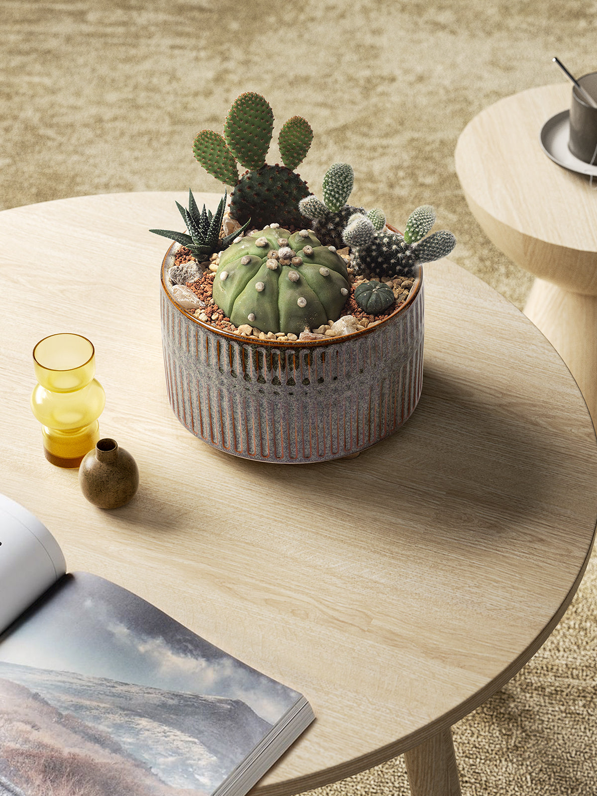 BEMAY 2-Pack Ceramic Succulent Pots with Drainage Holes, 6.3"& 7.8" Indoor Planters with Mesh Pads, Silicone Plugs and Felt Feet for Cactus and Houseplants Plant Pots,Reactive Glaze Black Pots