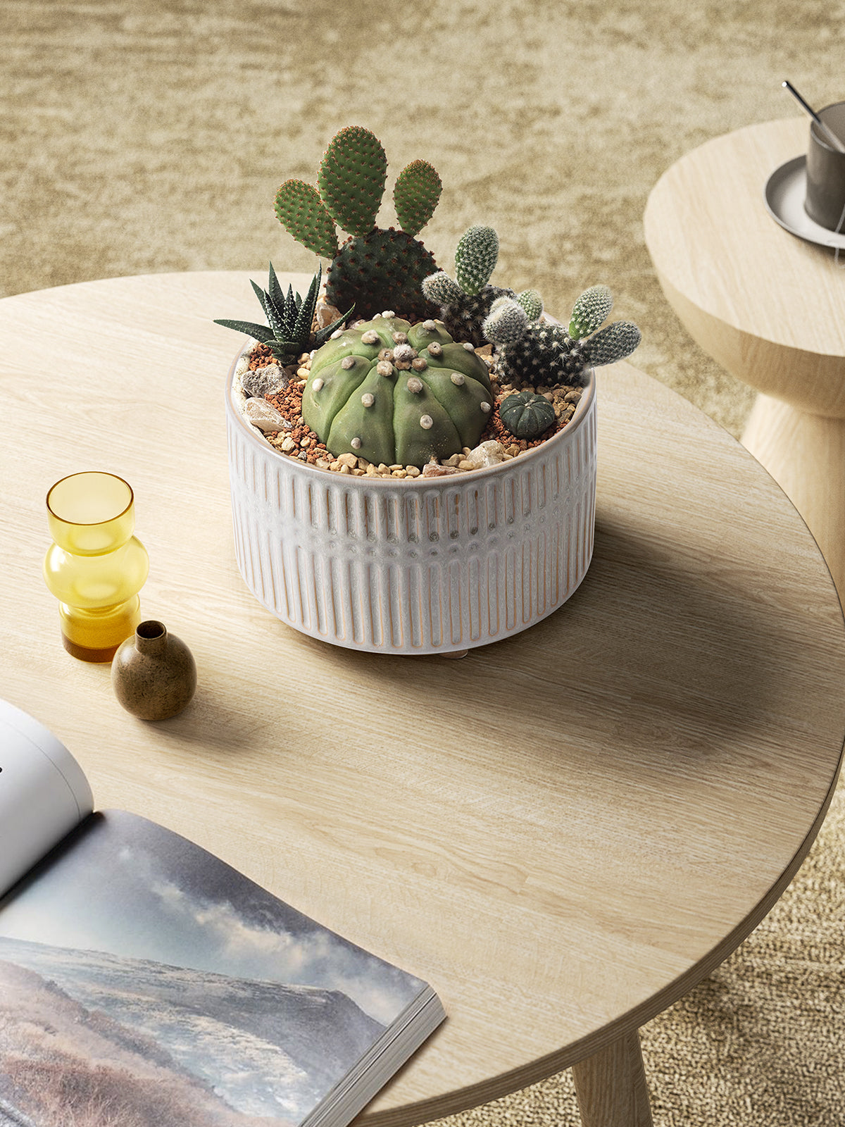 BEMAY 2-Pack Ceramic Succulent Pots with Drainage Holes, 6.3 in and 7.8 in Star White Indoor Planters with Mesh Pads and Silicone Plugs, Plant Pots for Cactus, Herbs and Houseplants