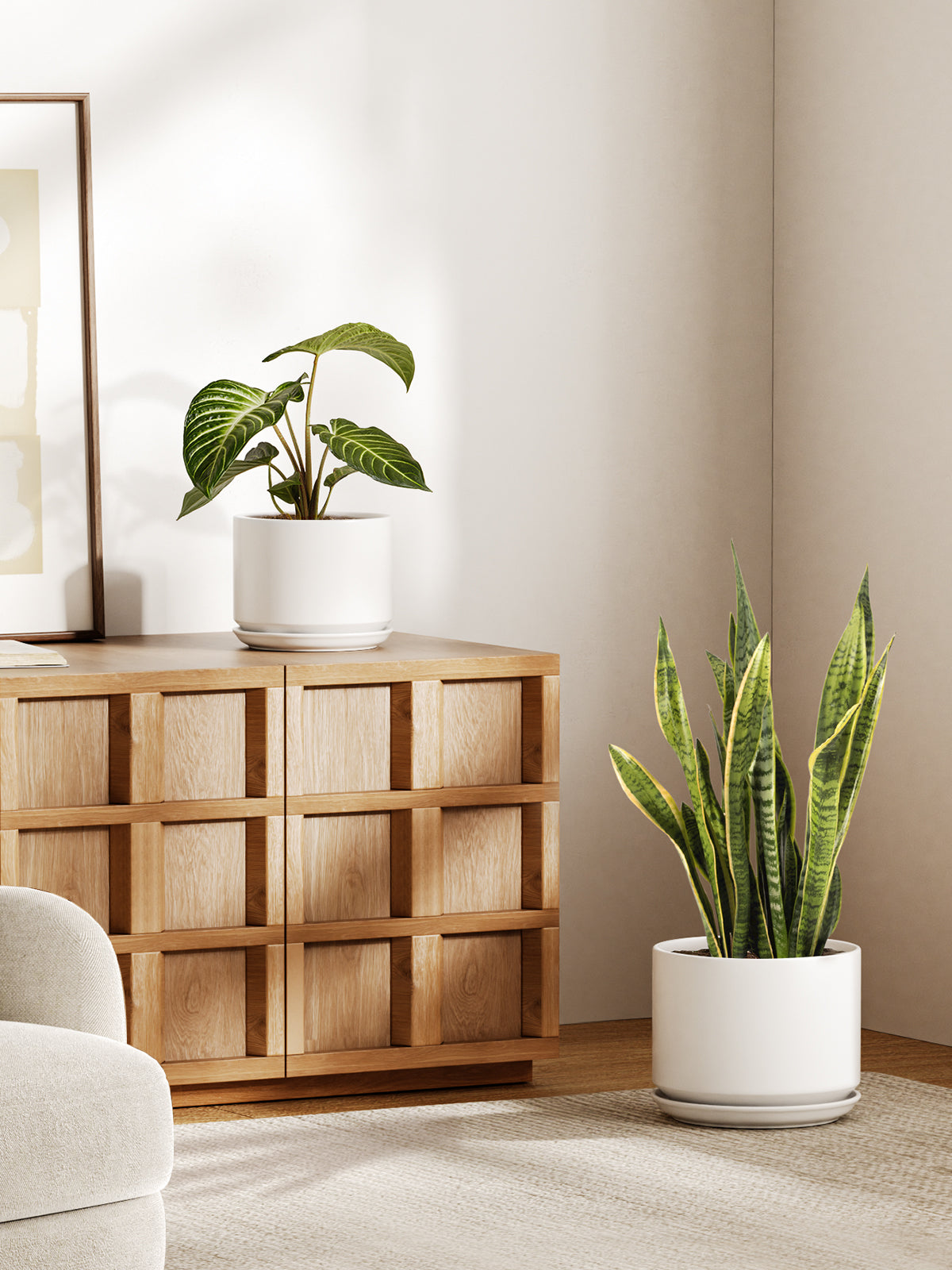 BEMAY 10 Inch Large Plant Pot for Indoor Plants, Ceramic Planter Pot with Drainage Hole and Attached Saucer, White Floor Planter for Snake Plants, Monstera and Houseplants, Plant Not Included