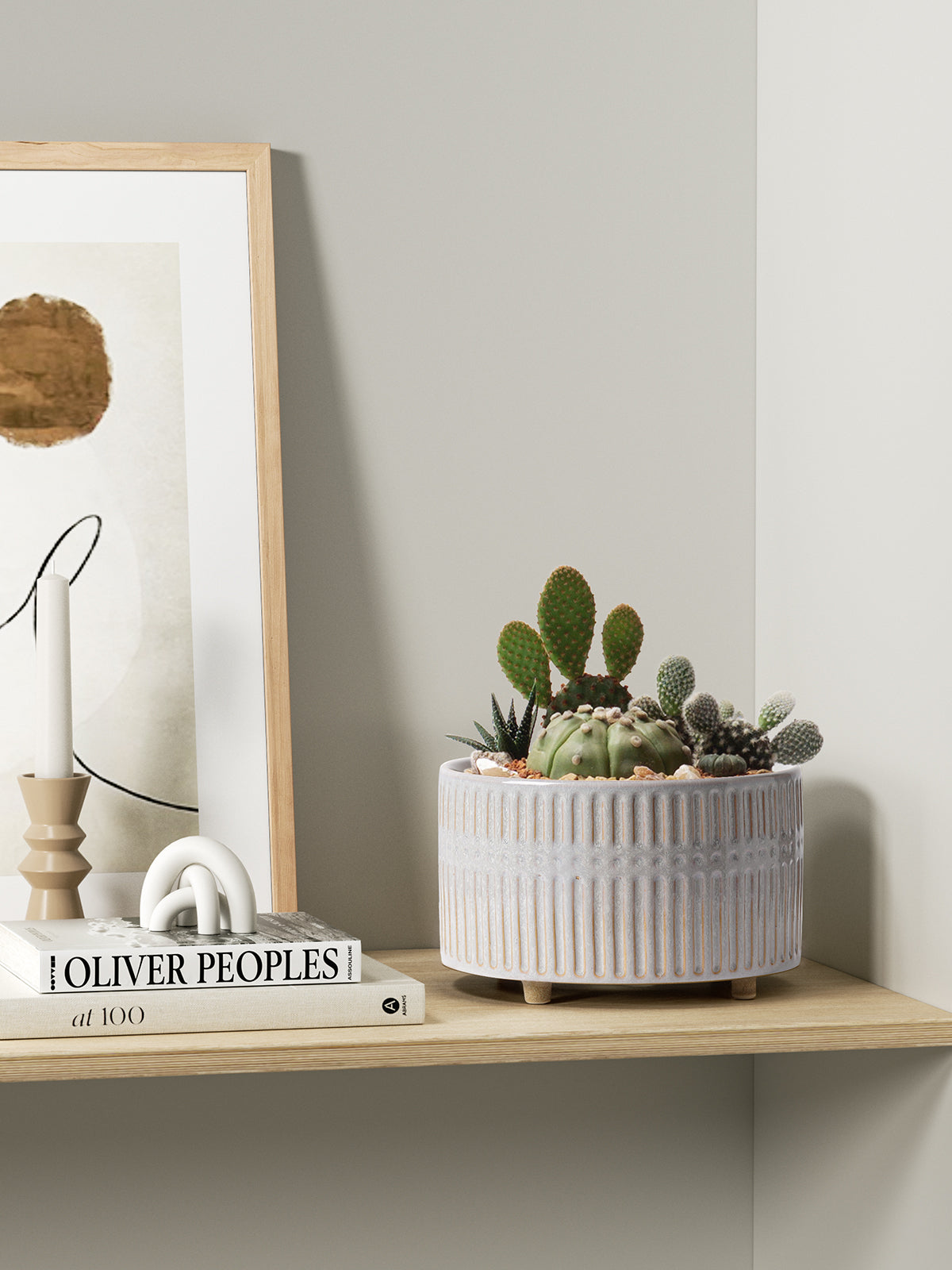 BEMAY 2-Pack Ceramic Succulent Pots with Drainage Holes, 6.3 in and 7.8 in Star White Indoor Planters with Mesh Pads and Silicone Plugs, Plant Pots for Cactus, Herbs and Houseplants