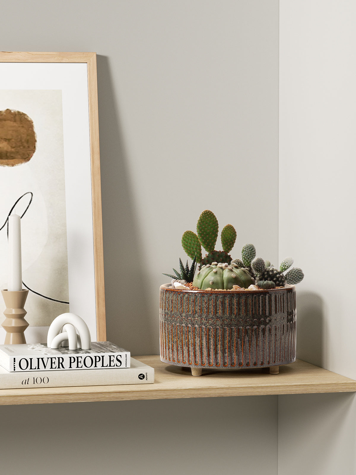 BEMAY 2-Pack Ceramic Succulent Pots with Drainage Holes, 6.3"& 7.8" Indoor Planters with Mesh Pads, Silicone Plugs and Felt Feet for Cactus and Houseplants Plant Pots,Reactive Glaze Black Pots