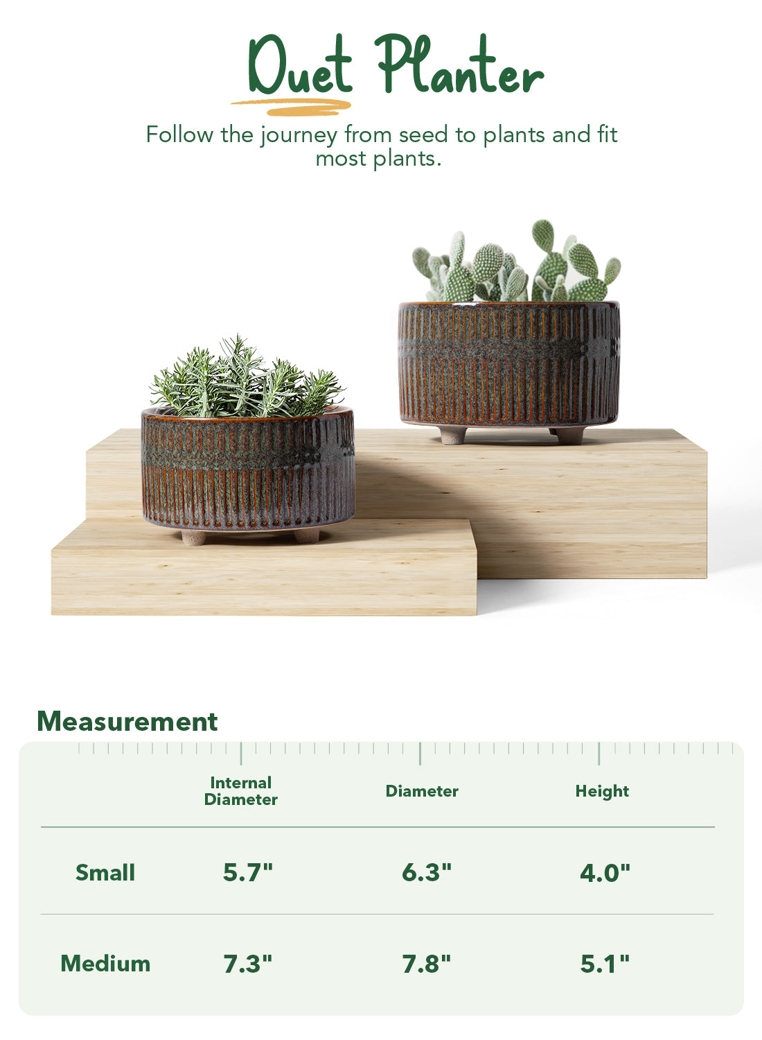 BEMAY 2-Pack Ceramic Succulent Pots with Drainage Holes, 6.3"& 7.8" Indoor Planters with Mesh Pads, Silicone Plugs and Felt Feet for Cactus and Houseplants Plant Pots,Reactive Glaze Black Pots