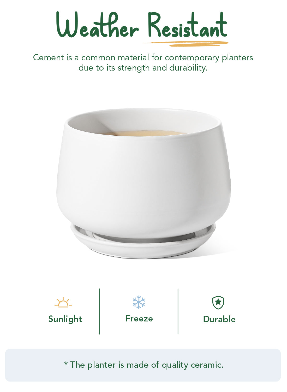 BEMAY 10" White Ceramic Plant Pot with Drainage Hole and Saucer, Round Indoor Outdoor Planter for Houseplants, Flowers, Monstera, Snake Plant(Plant Not Included)