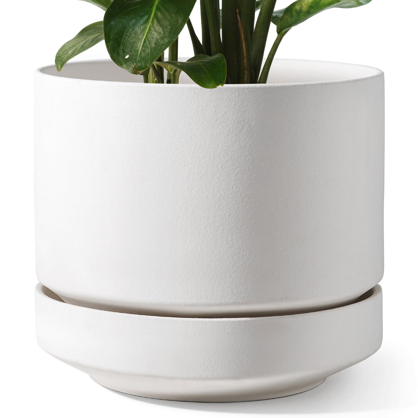 BEMAY 14" White Ceramic Plant Pot with Drainage & Saucer, Large Indoor Plant Pot for Floor Plants, Modern Minimalist Planter Pot