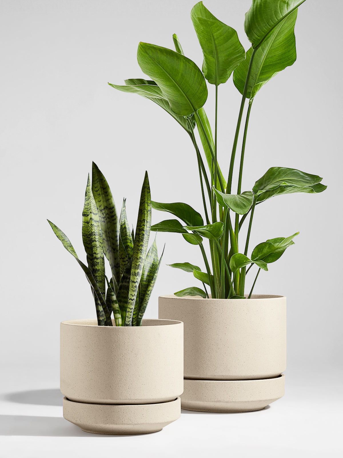 BEMAY 14 Inch Ceramic Plant Pot with Drainage Hole and Detachable Saucer, Speckled Oat Large Round Indoor Outdoor Planter with Mesh Pad, Plug and Felt Foot Pads for Houseplants