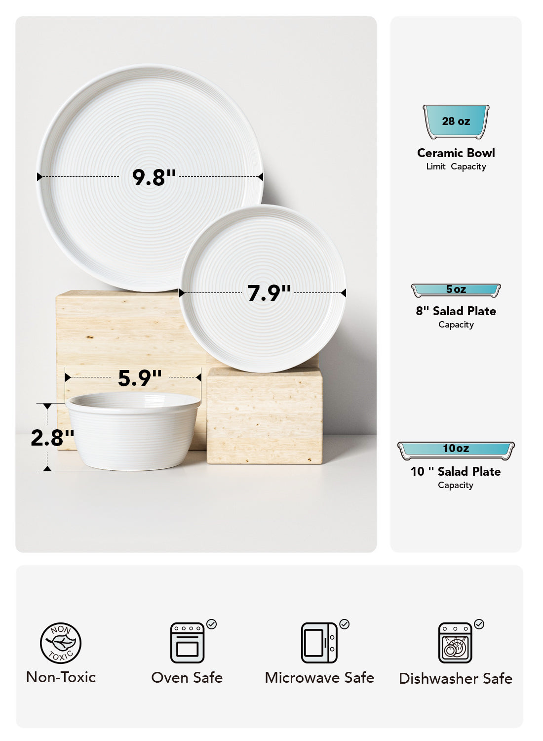 18-Piece Dinnerware Set, Ceramic Plates and Bowls Set for 6, Stoneware Dishes Set for Family, Microwave & Dishwasher Safe -White Dinner Set