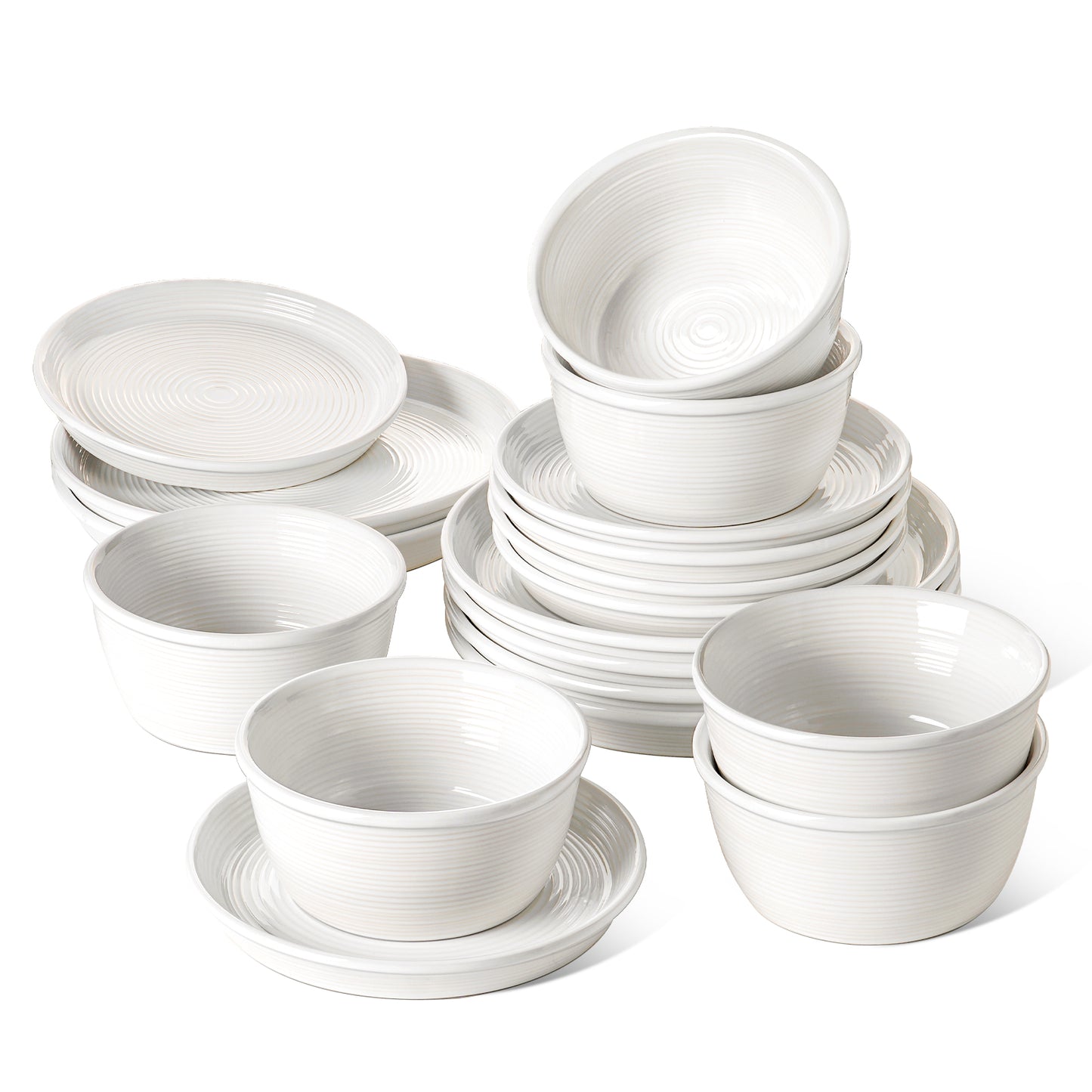 18-Piece Dinnerware Set, Ceramic Plates and Bowls Set for 6, Stoneware Dishes Set for Family, Microwave & Dishwasher Safe -White Dinner Set