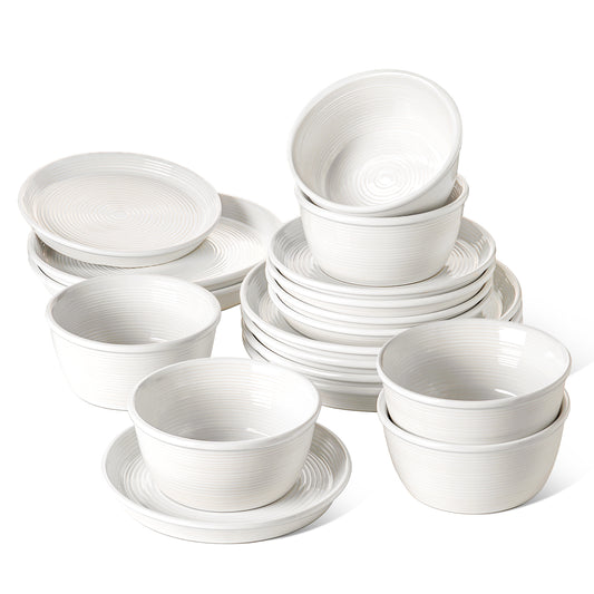 18-Piece Dinnerware Set, Ceramic Plates and Bowls Set for 6, Stoneware Dishes Set for Family, Microwave & Dishwasher Safe -White Dinner Set