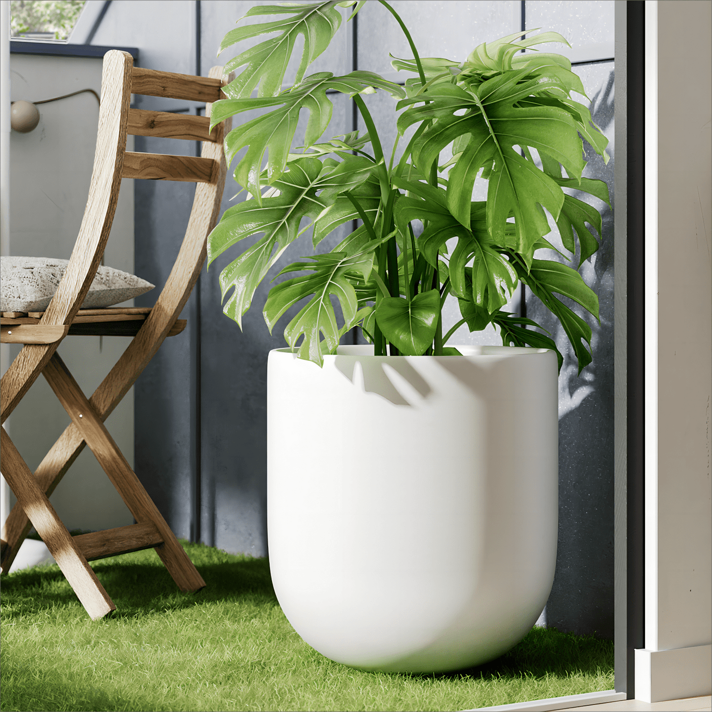 indoor plant in white pot BEMAY 12" Ceramic Plant Pots, Large Flower Pots with Drain Holes & Plu