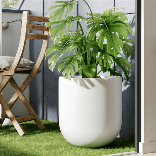 BEMAY 12" Ceramic Plant Pots, Large Flower Pots with Drain Holes & Plug Indoor Planter, White