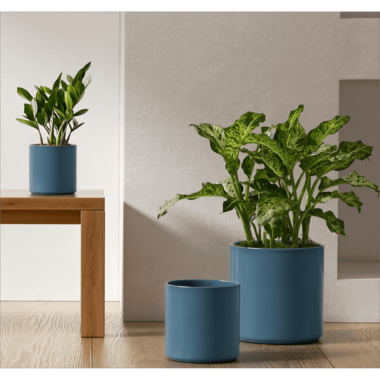 BEMAY Ceramic Flower Pots, Pack of 3 Plant Pots,10+8+6" Planters with Drainage Hole&Plug for Home/Patio Decor, Reactive Glaze Blue