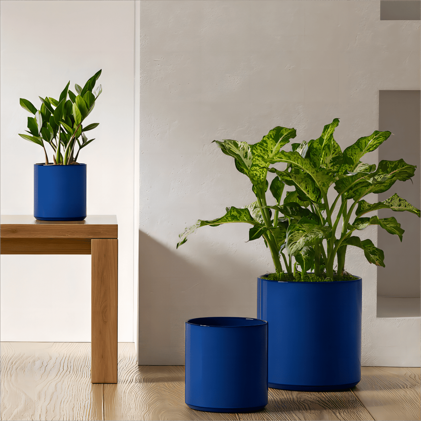 BEMAY Plant Pots, 10+8+6 inch Indoor Flower Pots with Drainage Hole & Plug,Pack of 3,Sapphire Blue