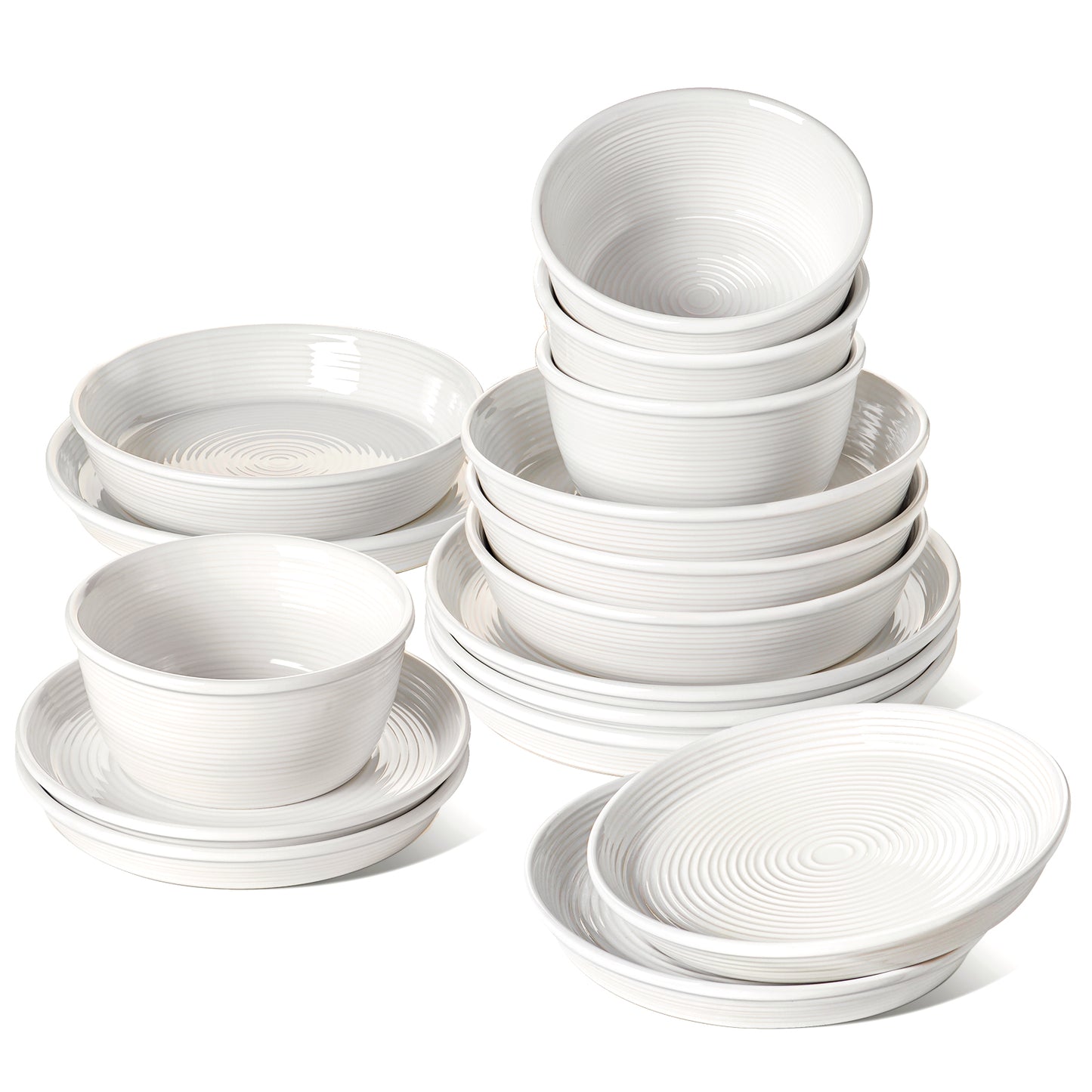 16-Piece Ceramic Dinnerware Set with Plates and Bowls, White Textured Ceramic, Microwave & Dishwasher Safe,Set of 4