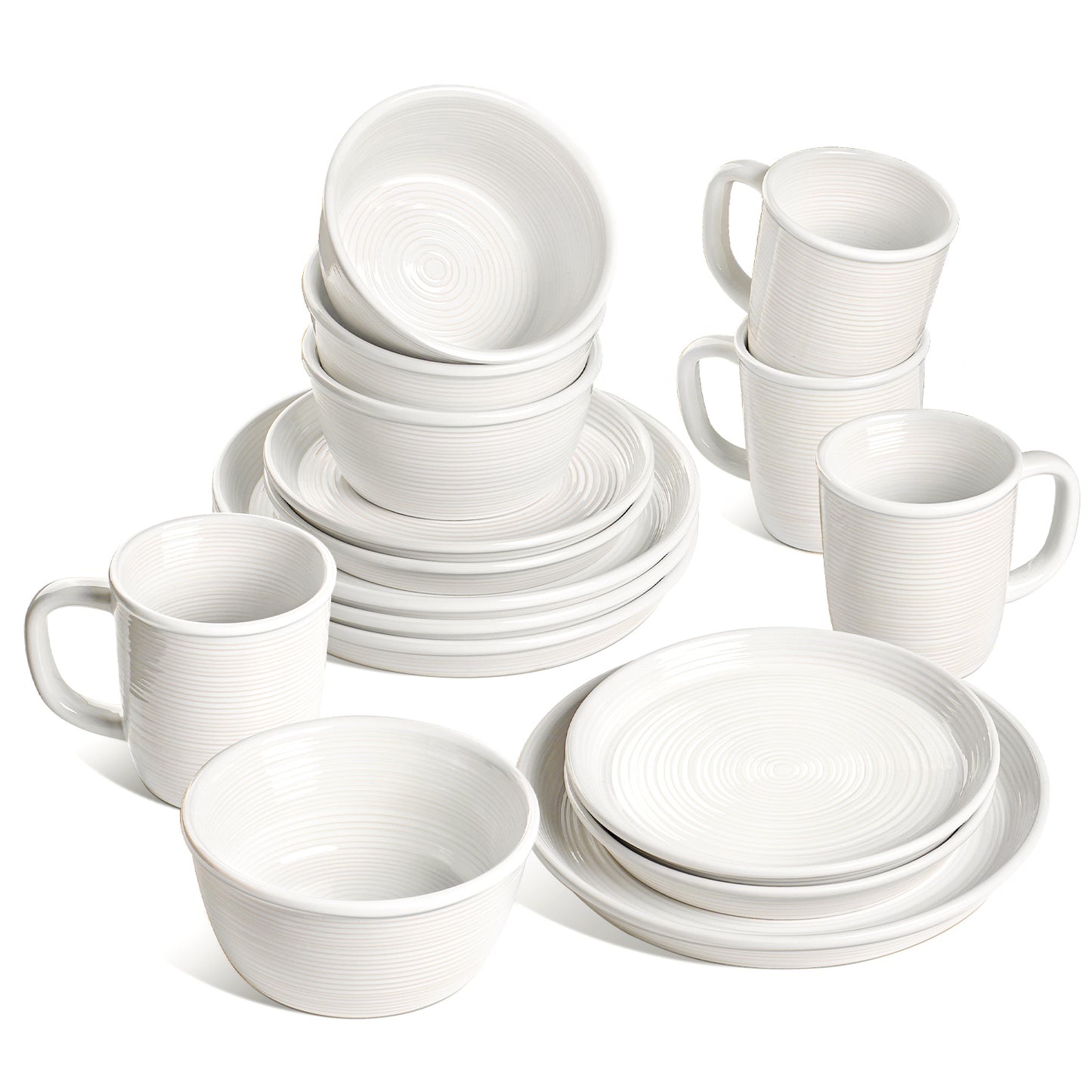 16 Piece White Ceramic Dinnerware Set with Plates, Bowls & Mugs, Microwave & Dishwasher Safe, Service for 4