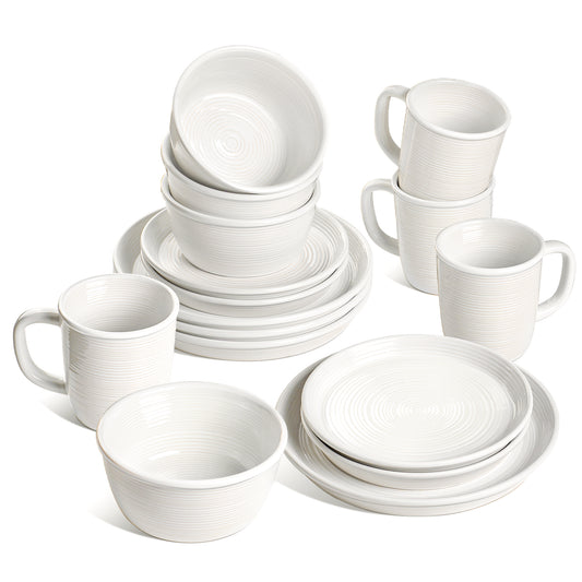 16 Piece White Ceramic Dinnerware Set with Plates, Bowls & Mugs, Microwave & Dishwasher Safe, Service for 4