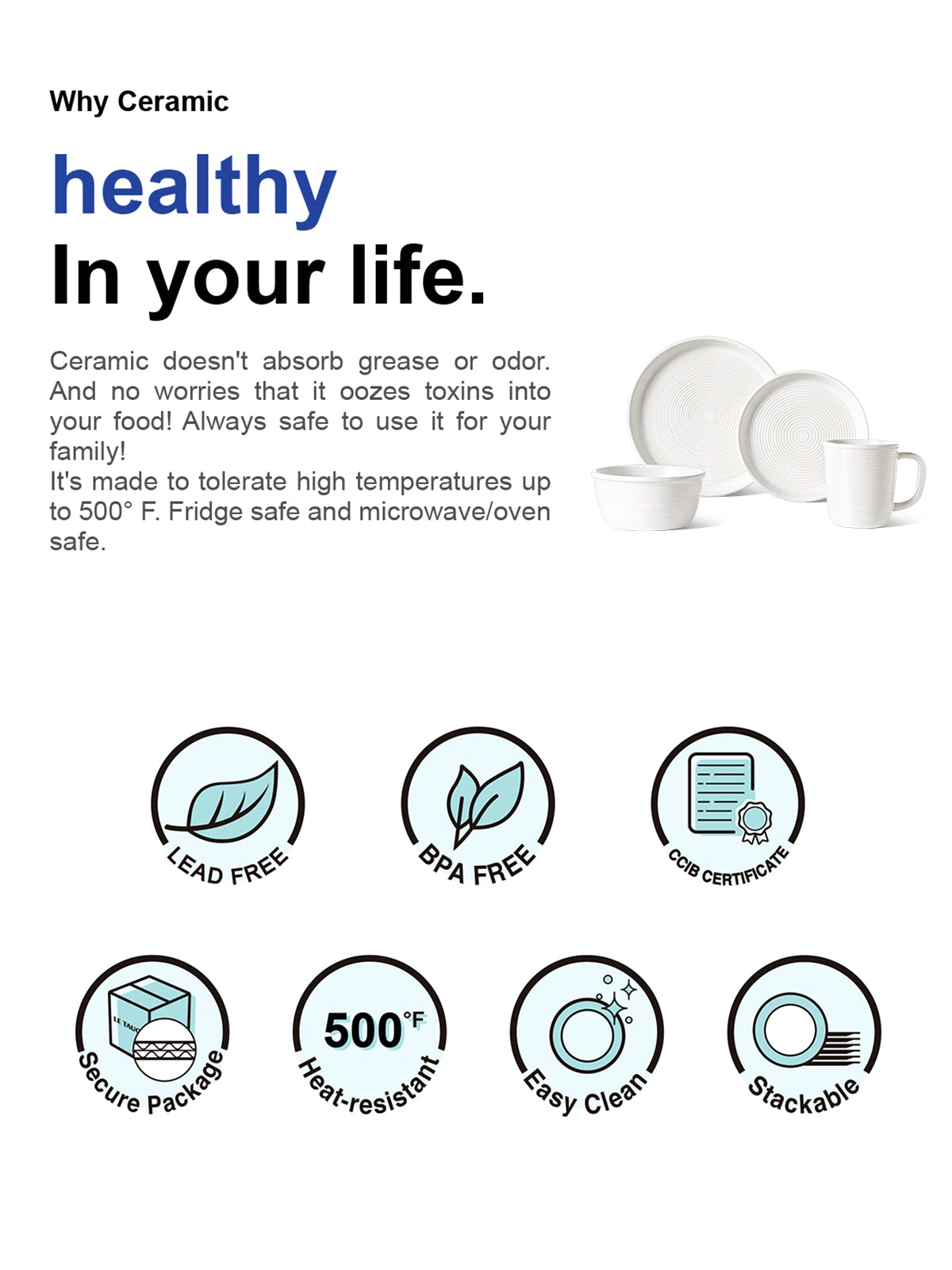 16 Piece White Ceramic Dinnerware Set with Plates, Bowls & Mugs, Microwave & Dishwasher Safe, Service for 4