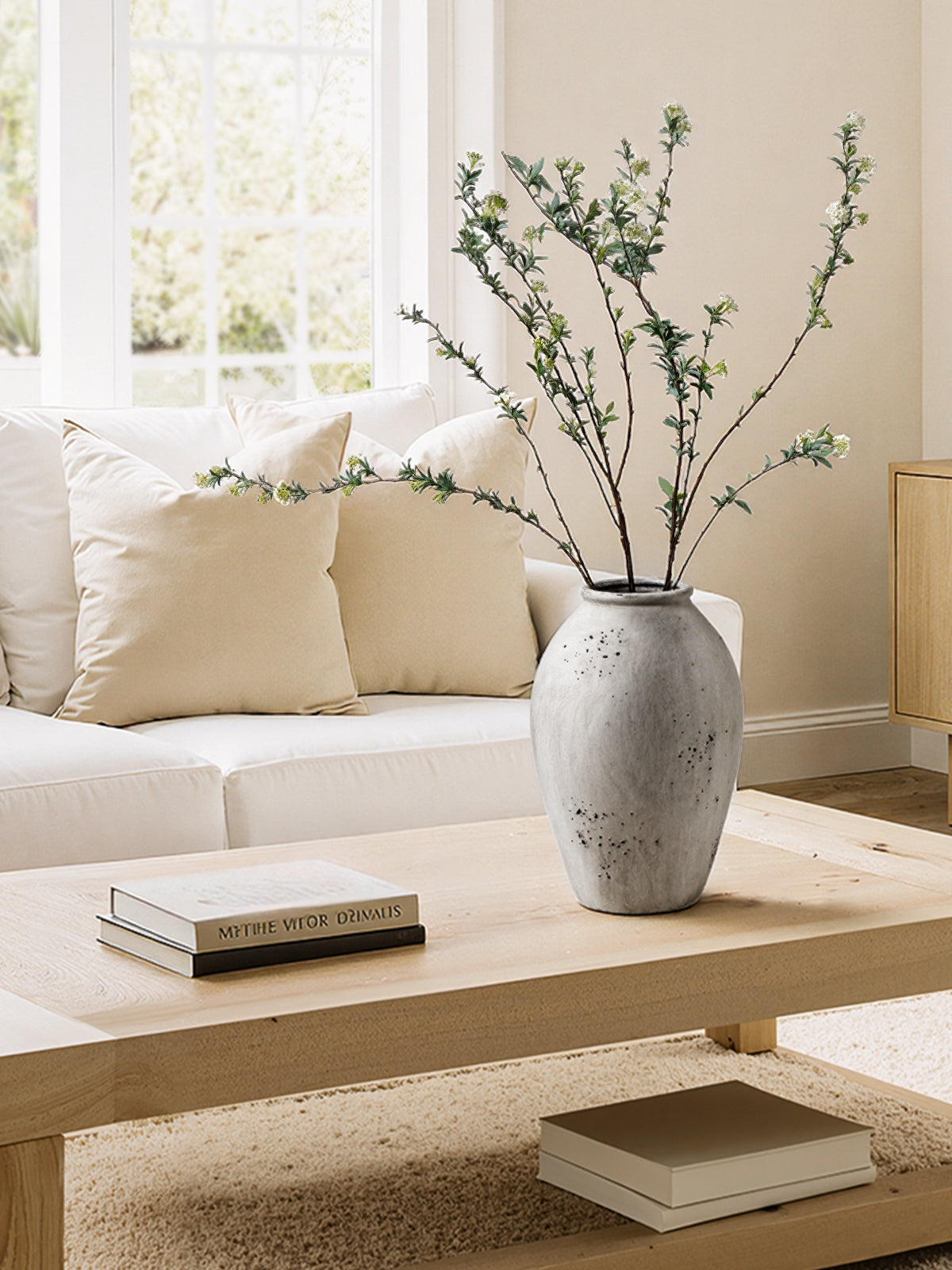 13.2" Tall Ceramic Vase, Large Rustic Farmhouse Flower Vase for Living Room, Console Table & Centerpiece Decor, Speckled Gray Floor Vase