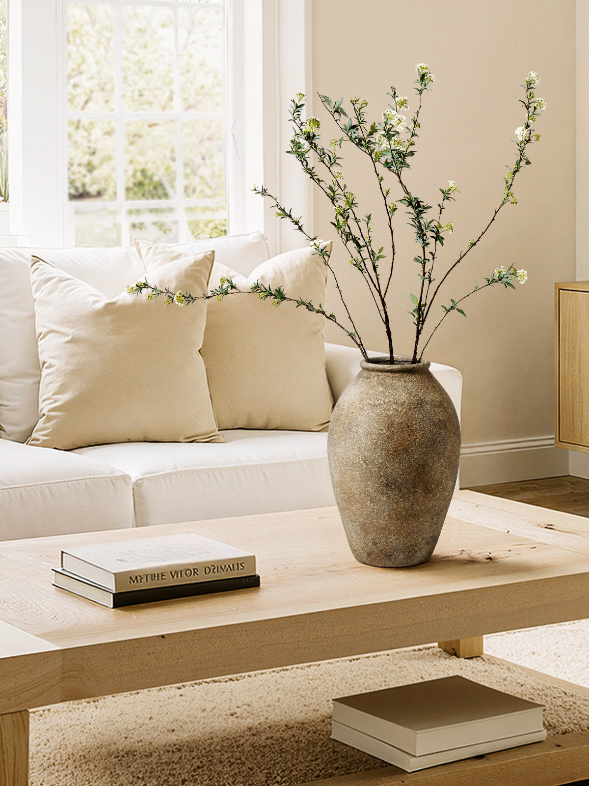 13.2" Tall Ceramic Vase in Earthstone, Large Rustic Farmhouse Decorative Flower Vase for Dining Table, Living Room & Wedding Centerpieces Floor Vase