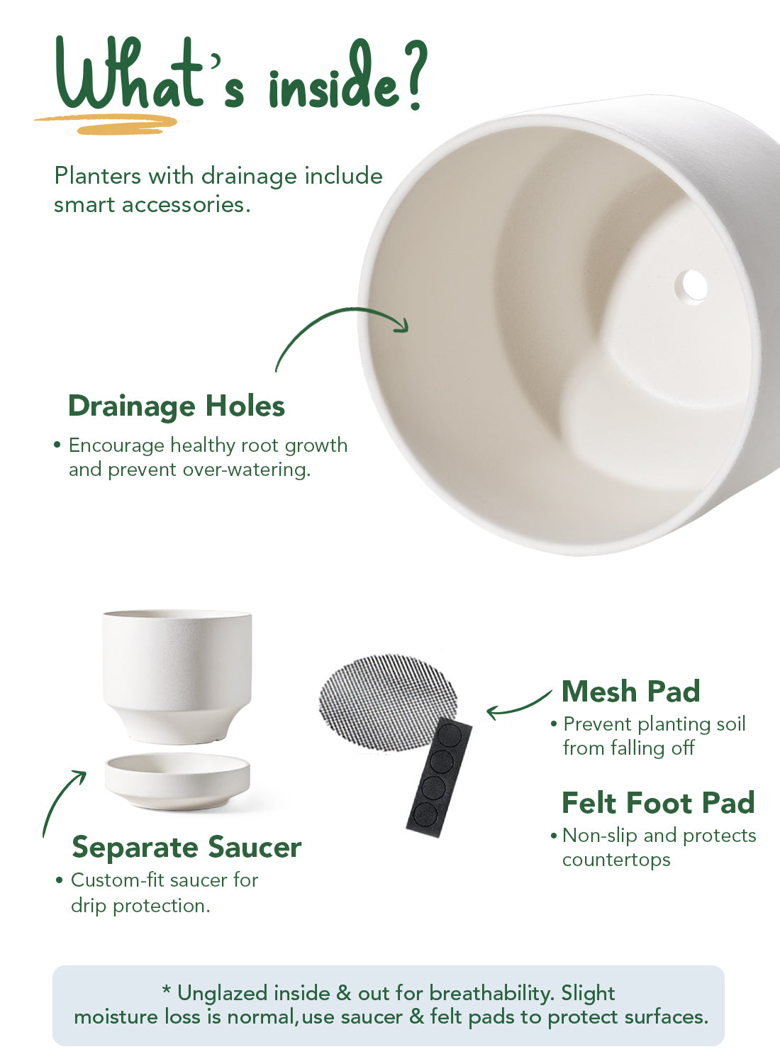 BEMAY 14" White Ceramic Plant Pot with Drainage & Saucer, Large Indoor Plant Pot for Floor Plants, Modern Minimalist Planter Pot