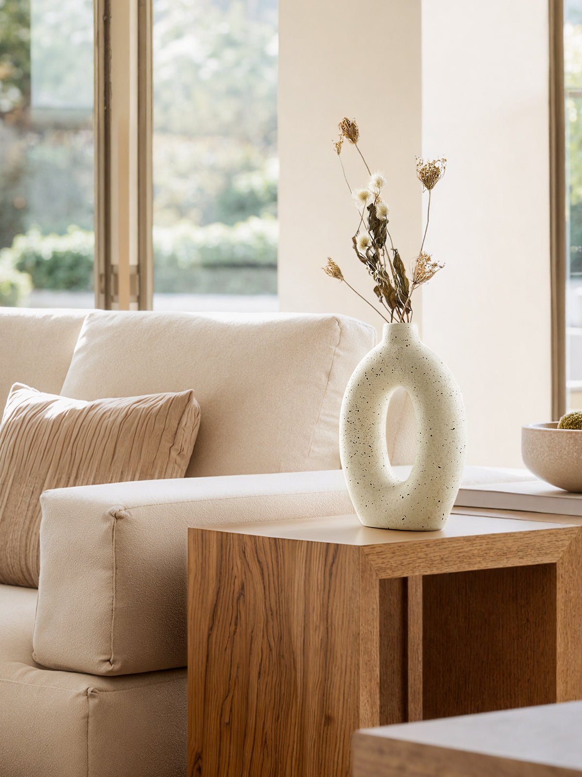 10.5" & 8.5" Ceramic Vase, Decorative White Donut Vase for Home Decor, Modern Farmhouse Neutral Flower Vase for Table Centerpiece, Living Room, Shelf, Entryway, Set of 2 Vase