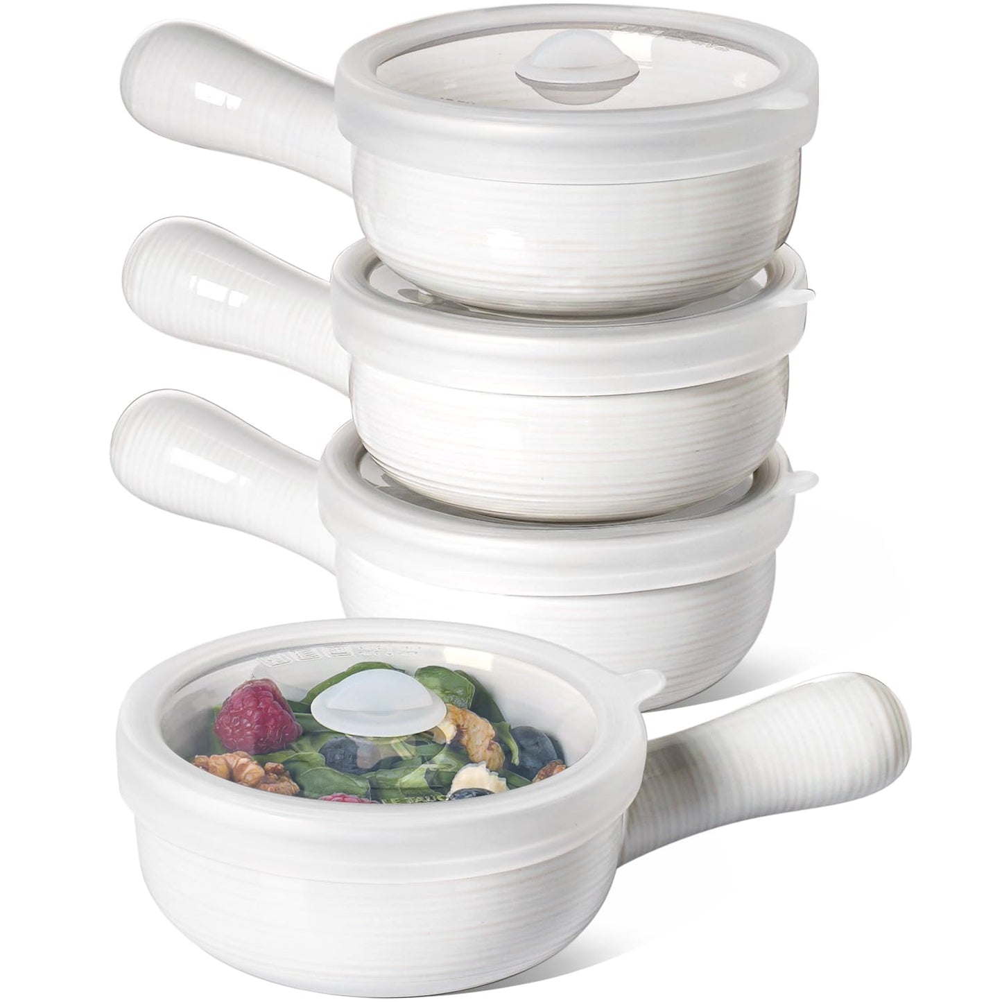 French Onion Soup Bowls with Handles,15 oz Ceramic Soup Crocks Set of 2, Oven Safe for Broiling, Perfect for Soup, Chili, Stew, Microwave & Dishwasher Safe,White
