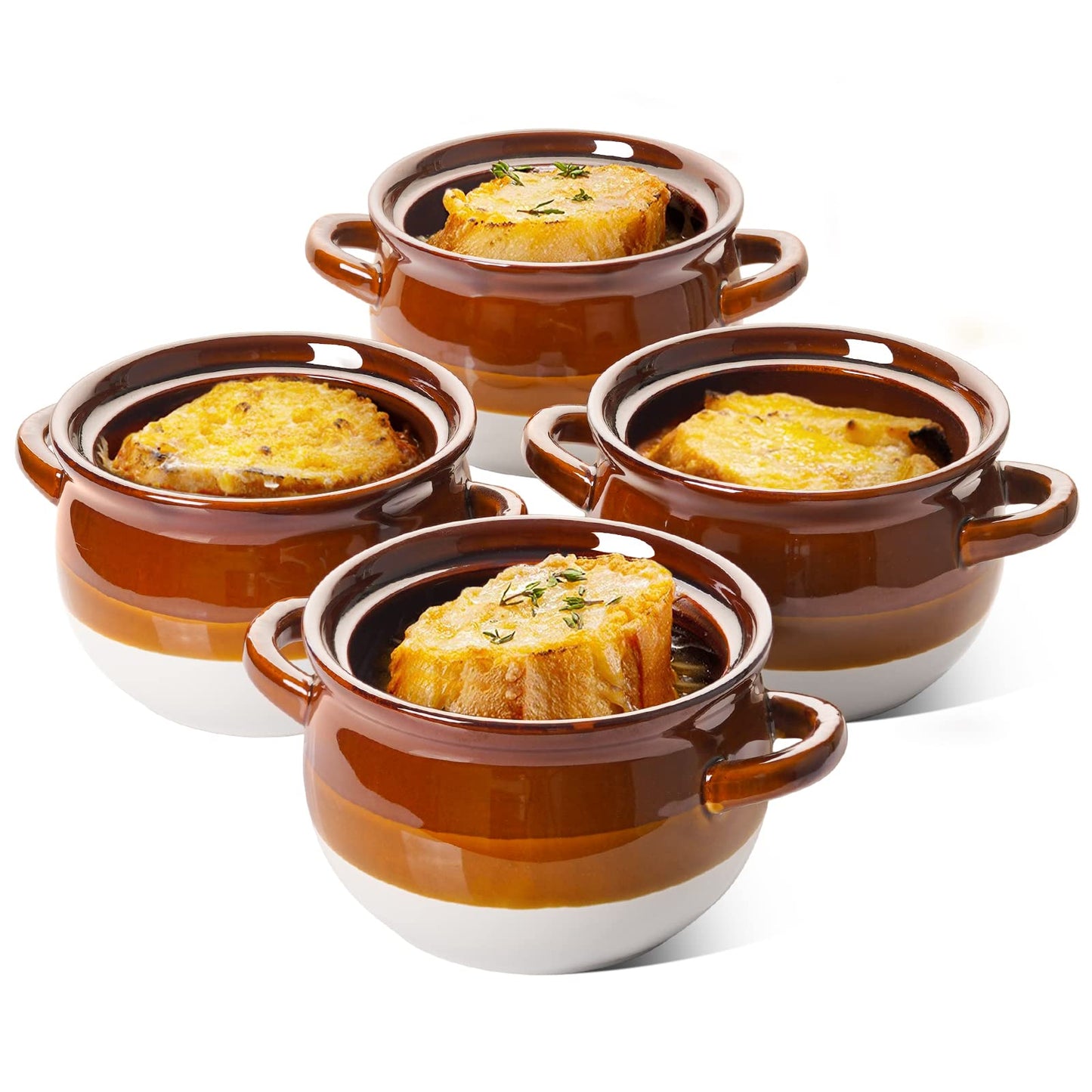 22 oz French Onion Soup Crocks with Handles, Ceramic Soup Bowls for Soup, Chili, Beef Stew, Set of 4, Oven & Broil Safe Bowls