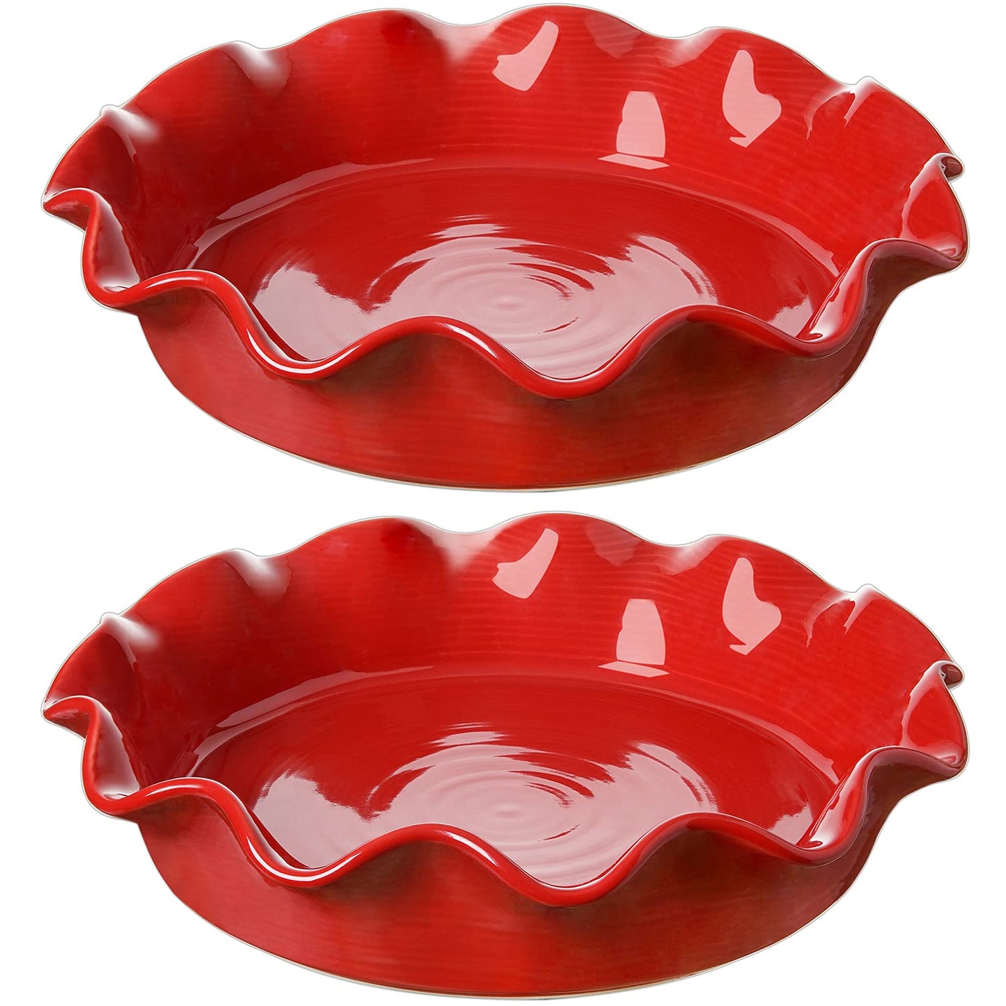 LE TAUCI Red Ceramic Pie Pans for Baking, Set of 2, 11 Inch Ruffled Deep Dish Pie Plates, Holiday Bakeware for Apple Pie, Tart and Quiche
